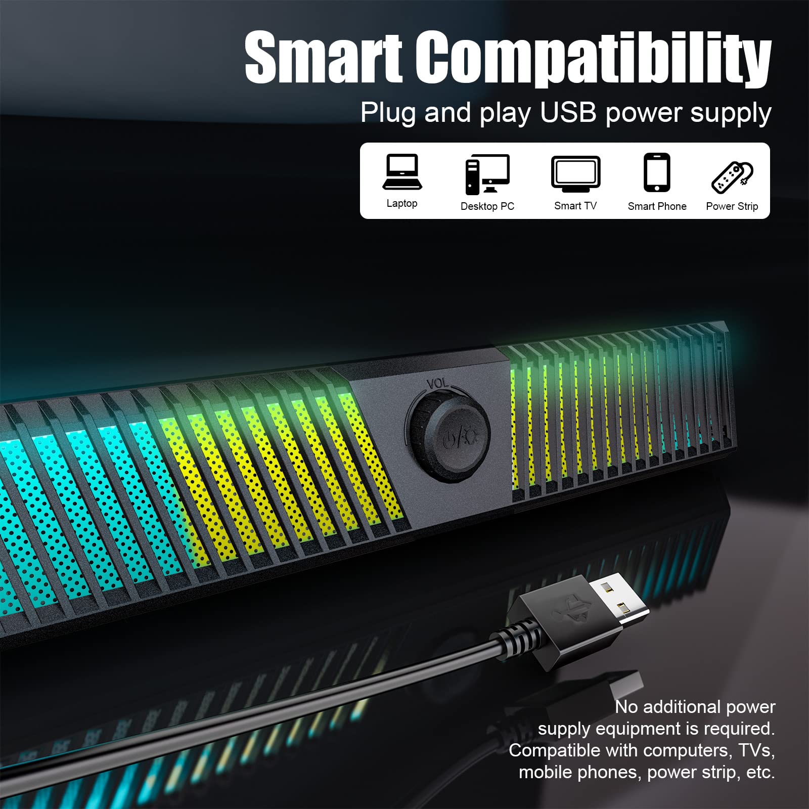 Smalody Computer Speakers with Stereo Bluetooth, Dynamic RGB LED Design, Built-in Microphone, Compatible with Desktop/Laptop/Smartphone/Game Console, Ideal for Gaming, Music, and Home Office
