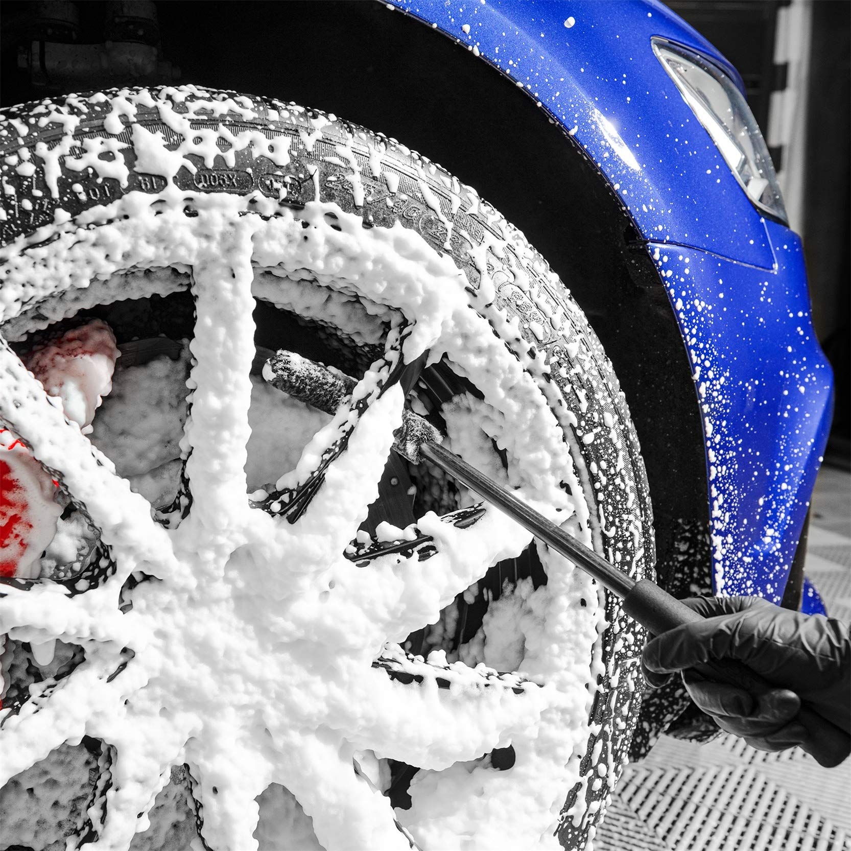 SGCB Pro Microfiber Wheel Brush Kit - Synthetic Woolies Brush for Car Wheels & Rims | Anti-Slip Bendable Tire Wand | Chemical Resistant Dense Fiber Detailing Cleaner | Perfect for Car Wash, Auto Detailing & Wheel Maintenance