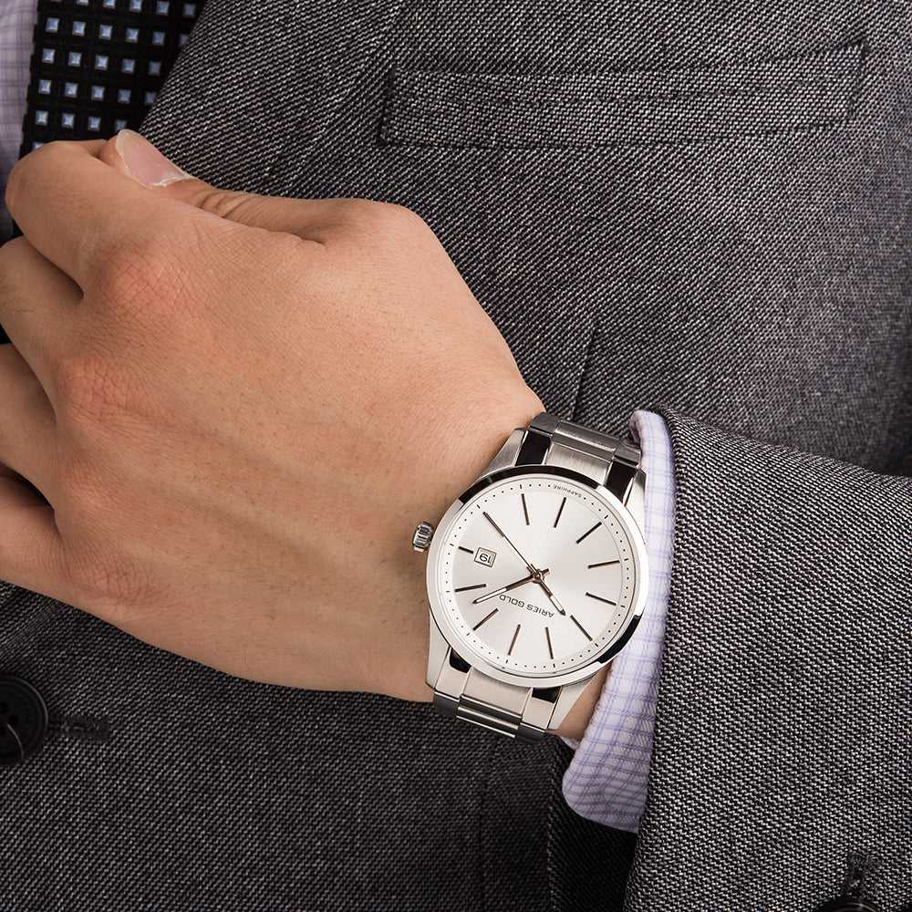 ARIES GOLD URBAN CLASSIC Silver Stainless Steel Men's Watch G120B - Stylish Dress Watch for Business, Formal Occasions & Everyday Wear