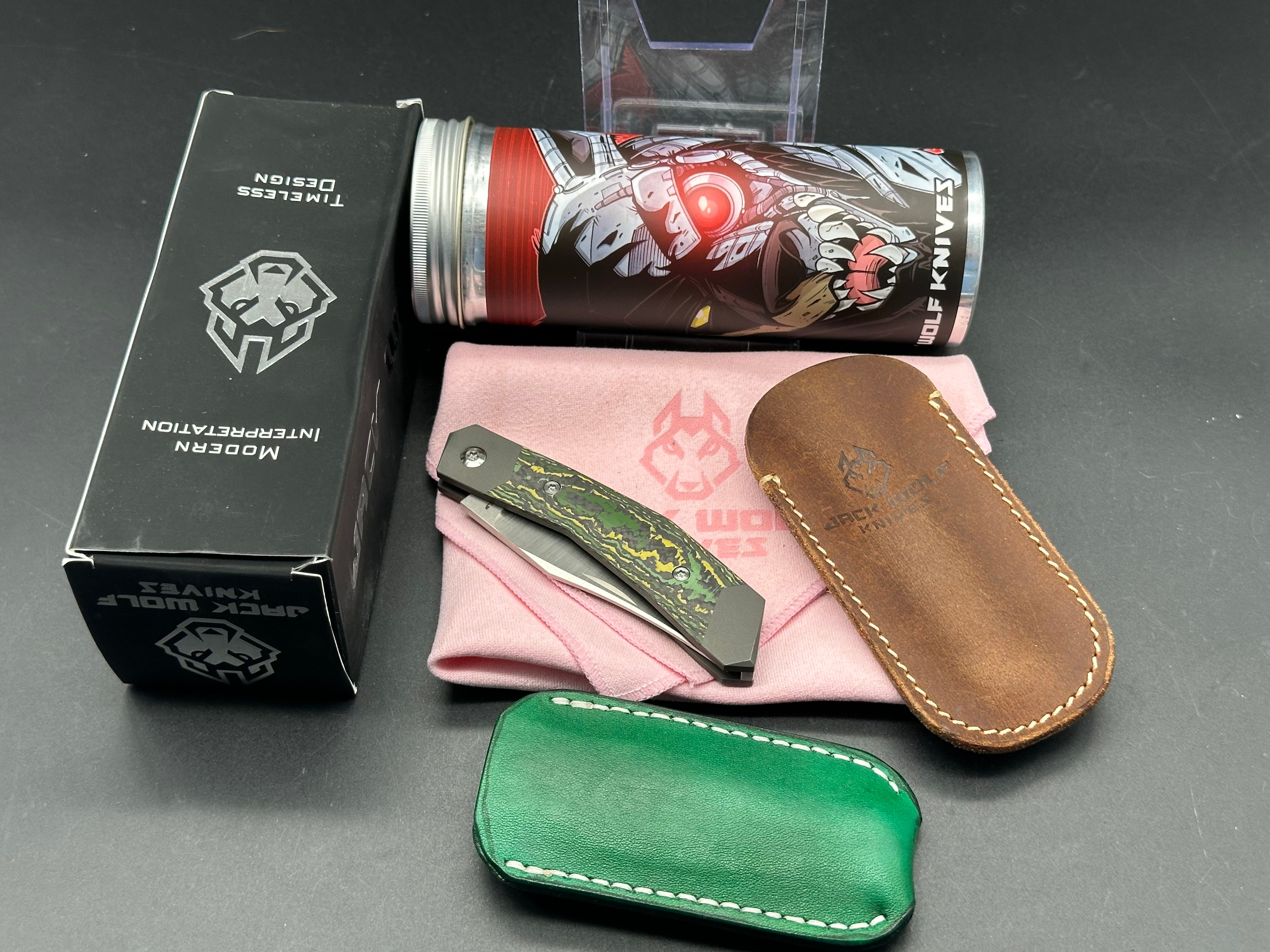 Jack Wolf Cyborg Titanium/Fat Carbon Folding Knife with S90V Blade - EDC, Outdoor, Camping & Survival Gear