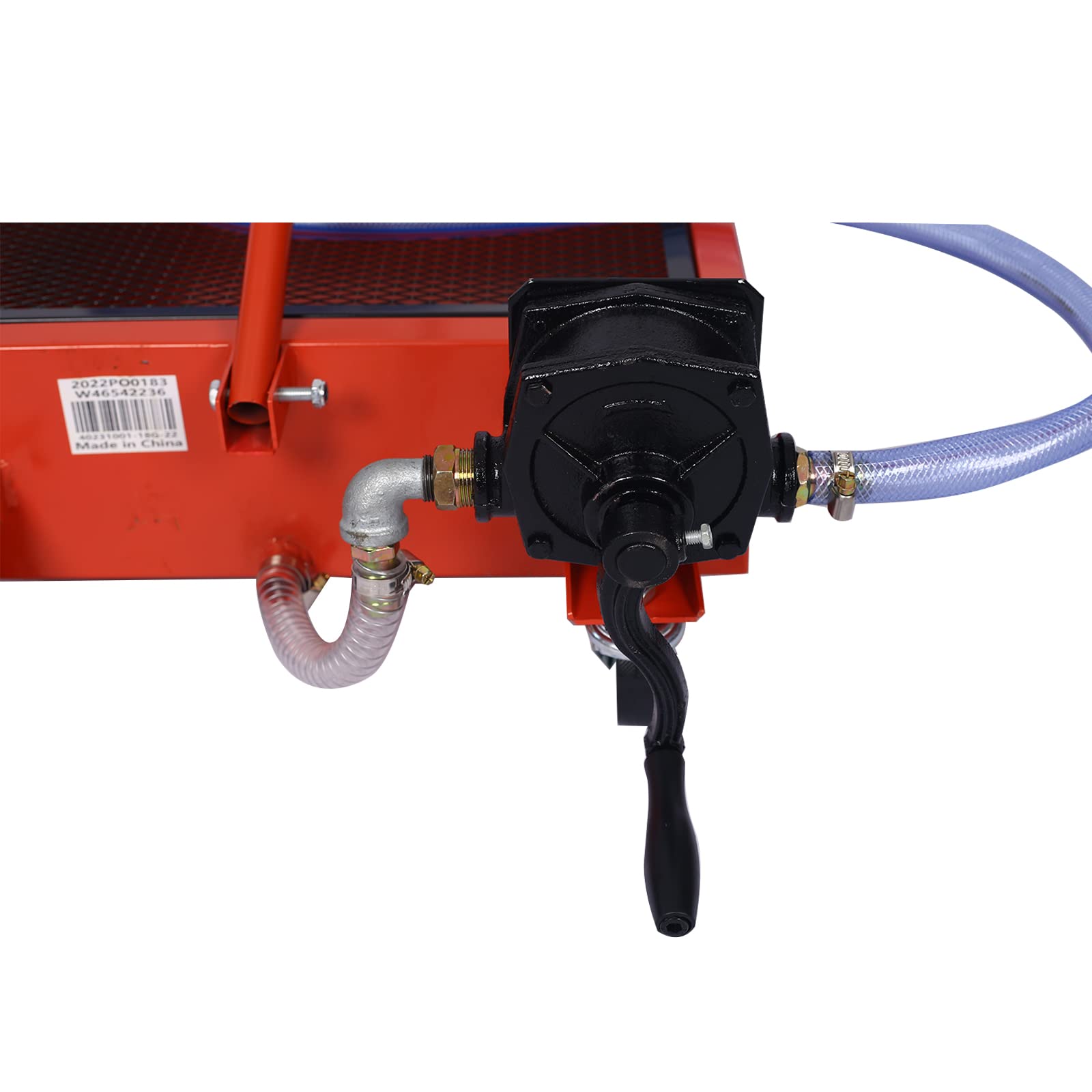 17 Gallon Oil Drain Pan with Hand Pump - Portable Low Profile Oil Change Tank for Cars, SUVs & Trucks - Large Capacity Oil Drain Pan with Hose & Swivel Caster Wheels - Perfect for DIY Auto Maintenance & Garage Oil Changes (Red)