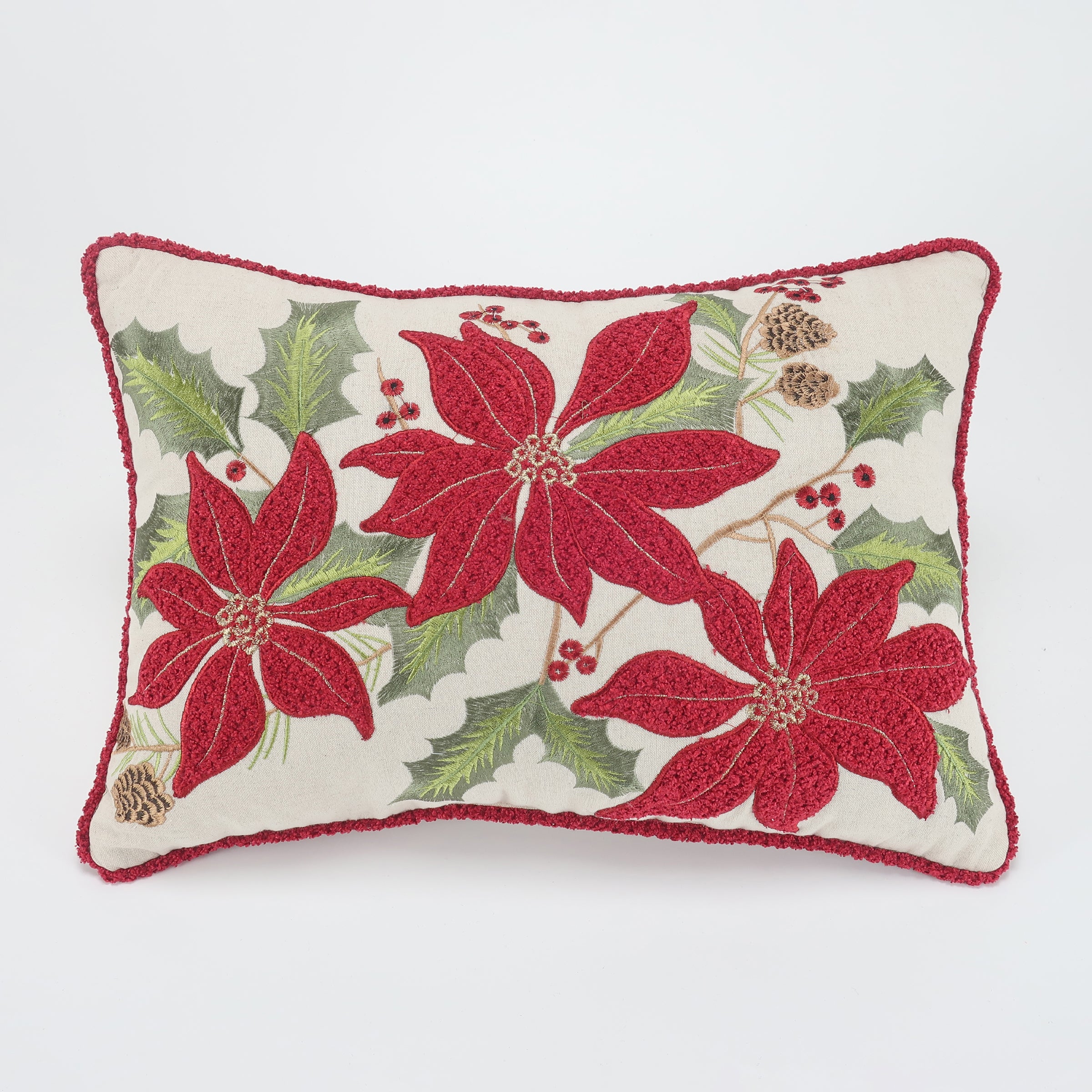 Vintage Poinsettia Christmas Throw Pillow Cover 14x20 Inches - Holiday Home Decor for Couch, Sofa & Bedroom - Festive Seasonal Decorative Accent