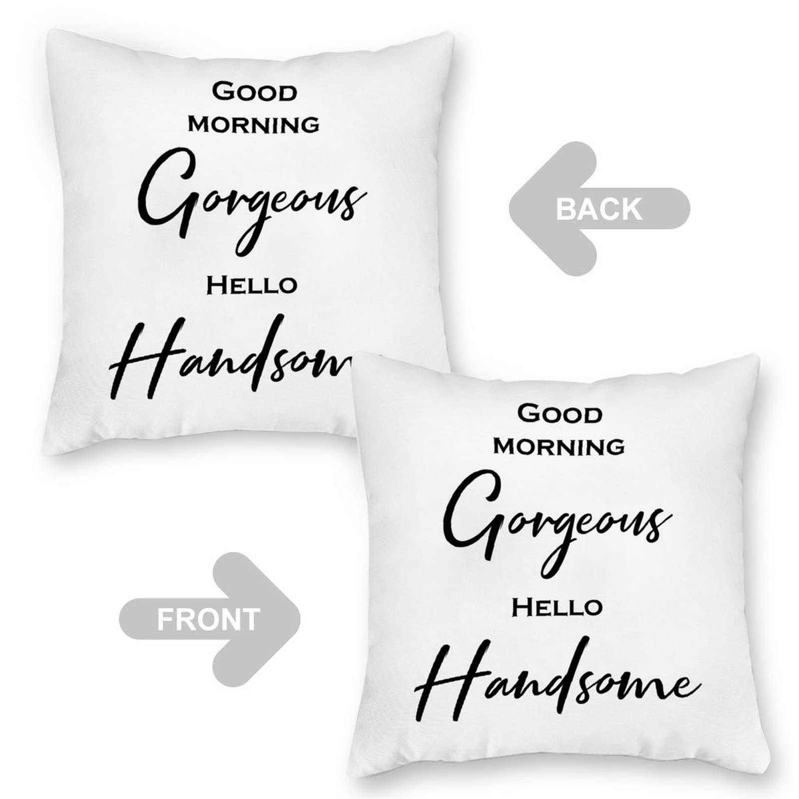 Premium 26x26 Inch Canvas Pillow Covers - Double Sided Printed Decorative Throw Cushion Covers with Zipper Closure | Square Pillow Cases for Sofa, Bed & Home Decor | Perfect Housewarming Gift for New Home | Good Morning Gorgeous & Hello Handsome Designs