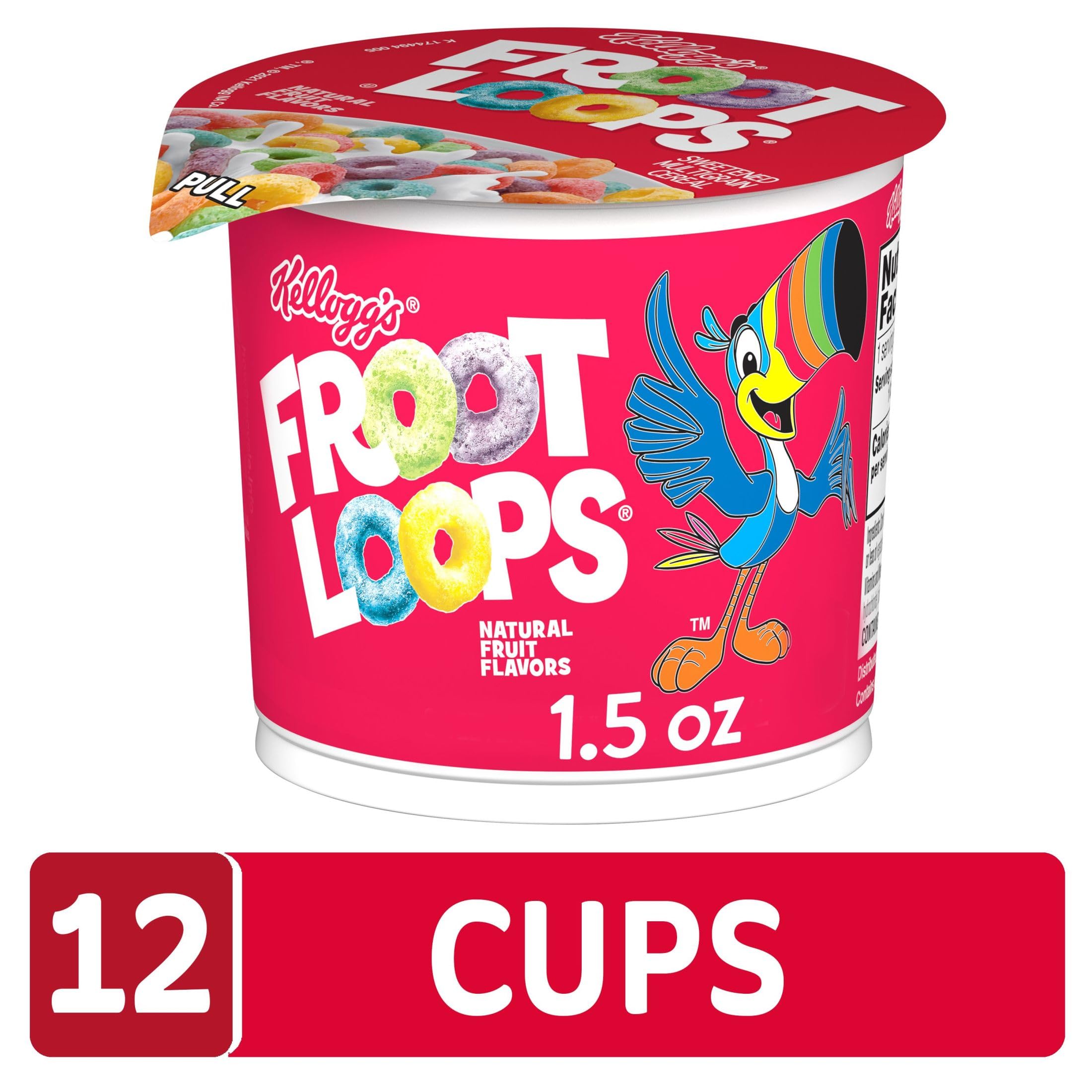 Kellogg's Froot Loops Breakfast Cereal Cups - Fruit Flavored Snacks with Vitamin C, Original 18oz (12 Cups) - Perfect for On-the-Go Breakfast, School Lunches & Office Snacking