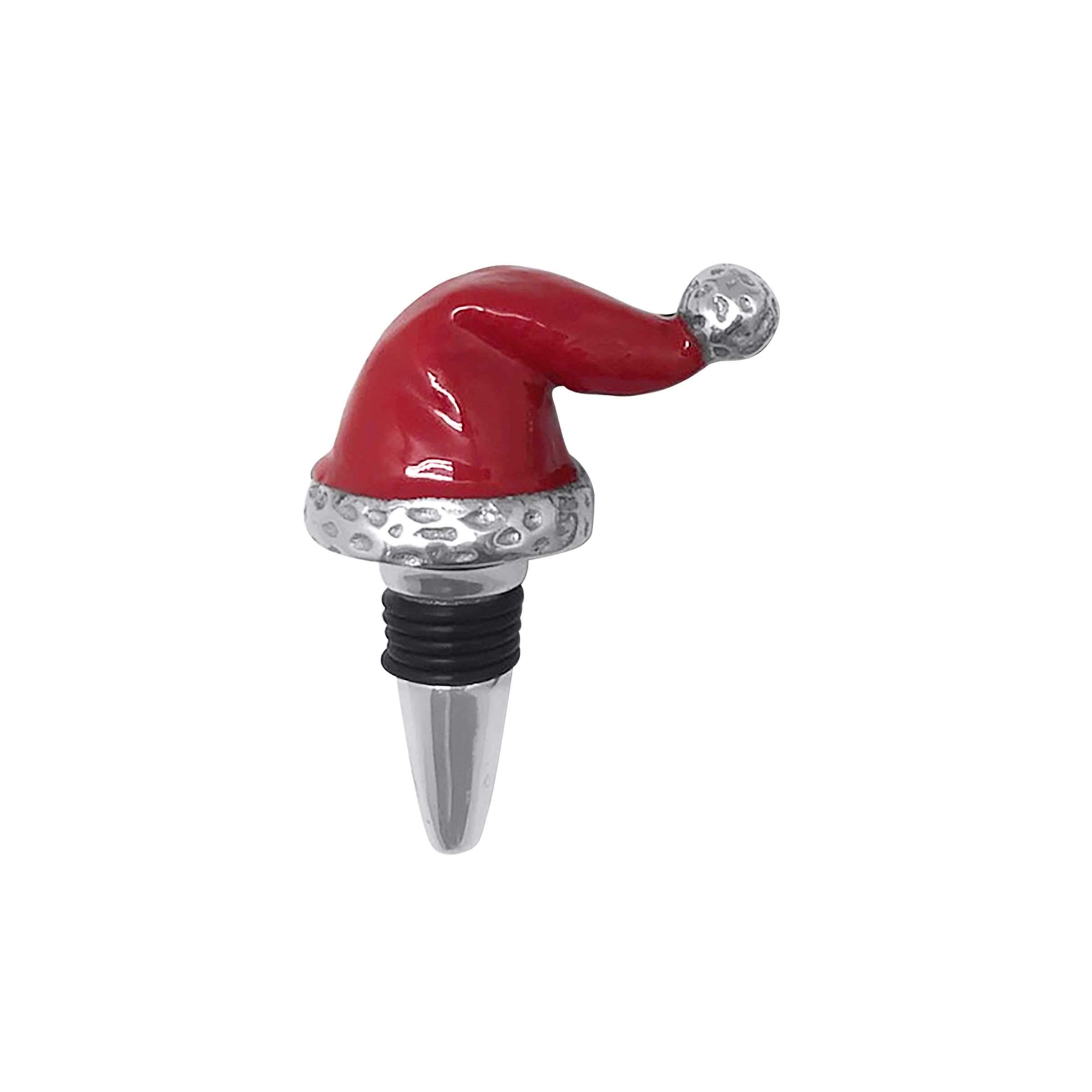 Mariposa Red Santa Hat Bottle Stopper - Brilliant Recycled Sandcast Aluminum Barware | Handmade in Mexico | Perfect for Christmas Parties, Holiday Decor & Wine Lovers Gifts