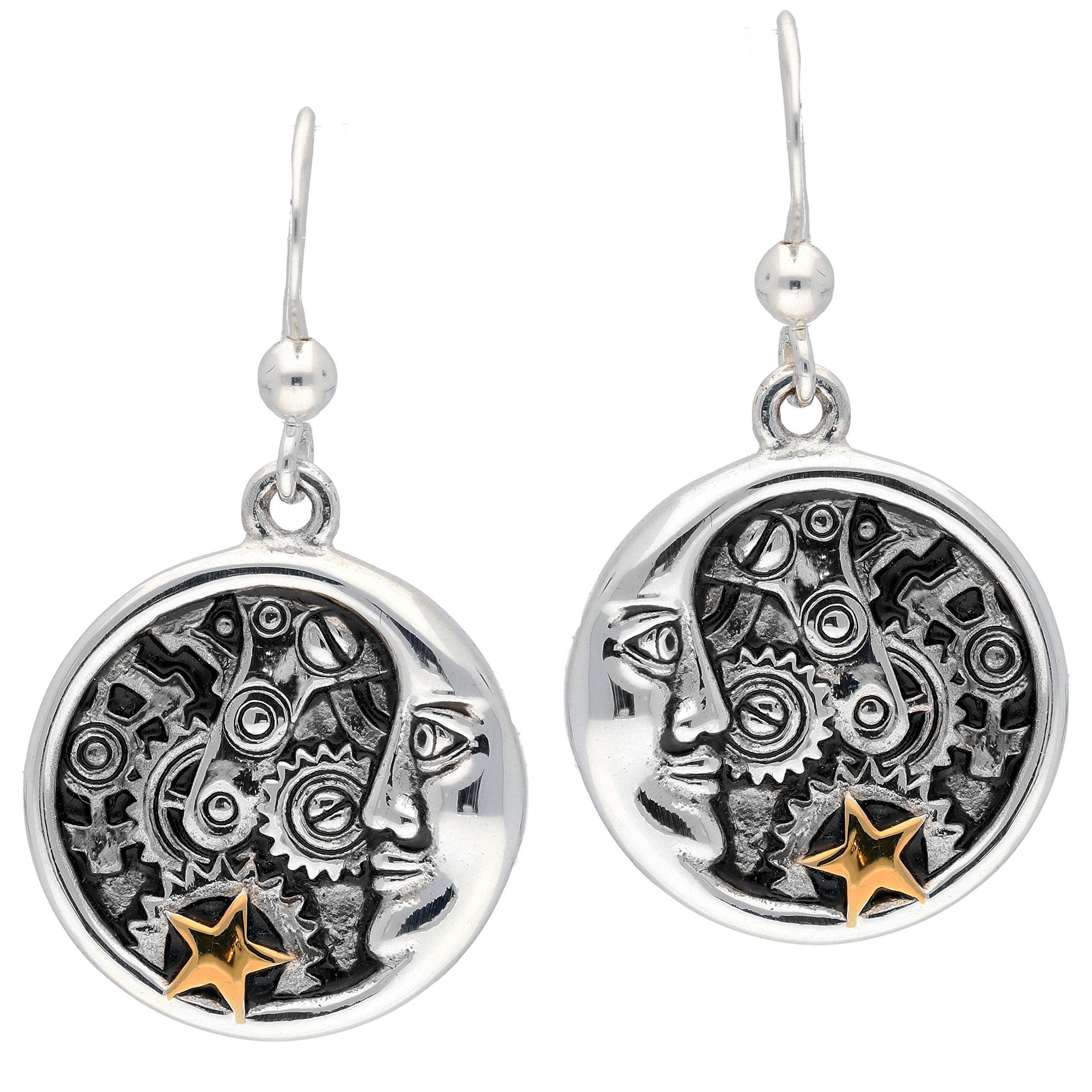 Steampunk Sterling Silver Hook Earrings with Lunar Crescent Moon Design - Perfect for Gothic, Boho, and Vintage Fashion Lovers