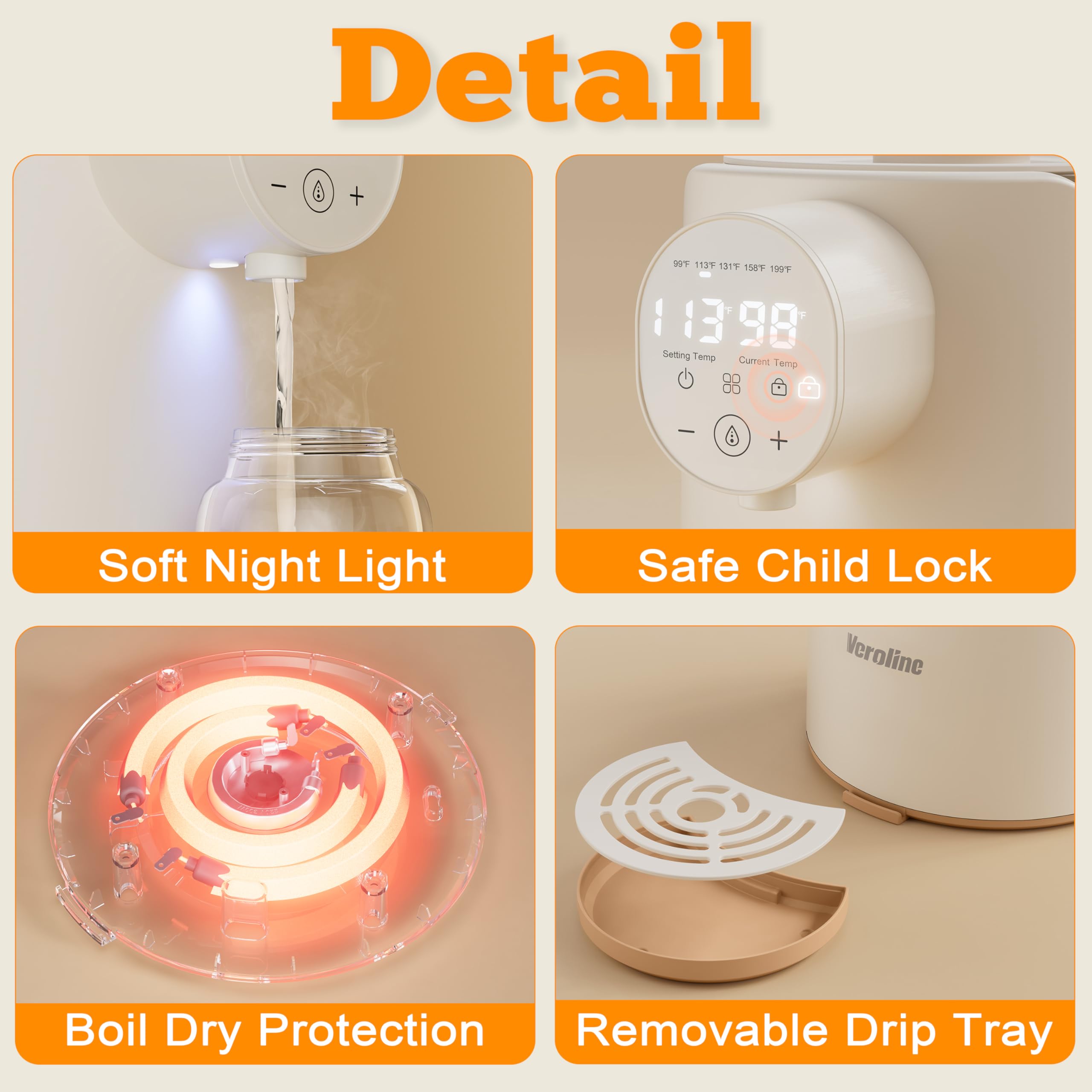 Instant Water Warmer for Baby Formula - 2L Hot Water Dispenser with 5 Temperature Settings, 24/7 Keep Warm & Night Light - Detachable Glass Tank for All Bottles - Perfect for Night Feedings, Travel & Nursery Use
