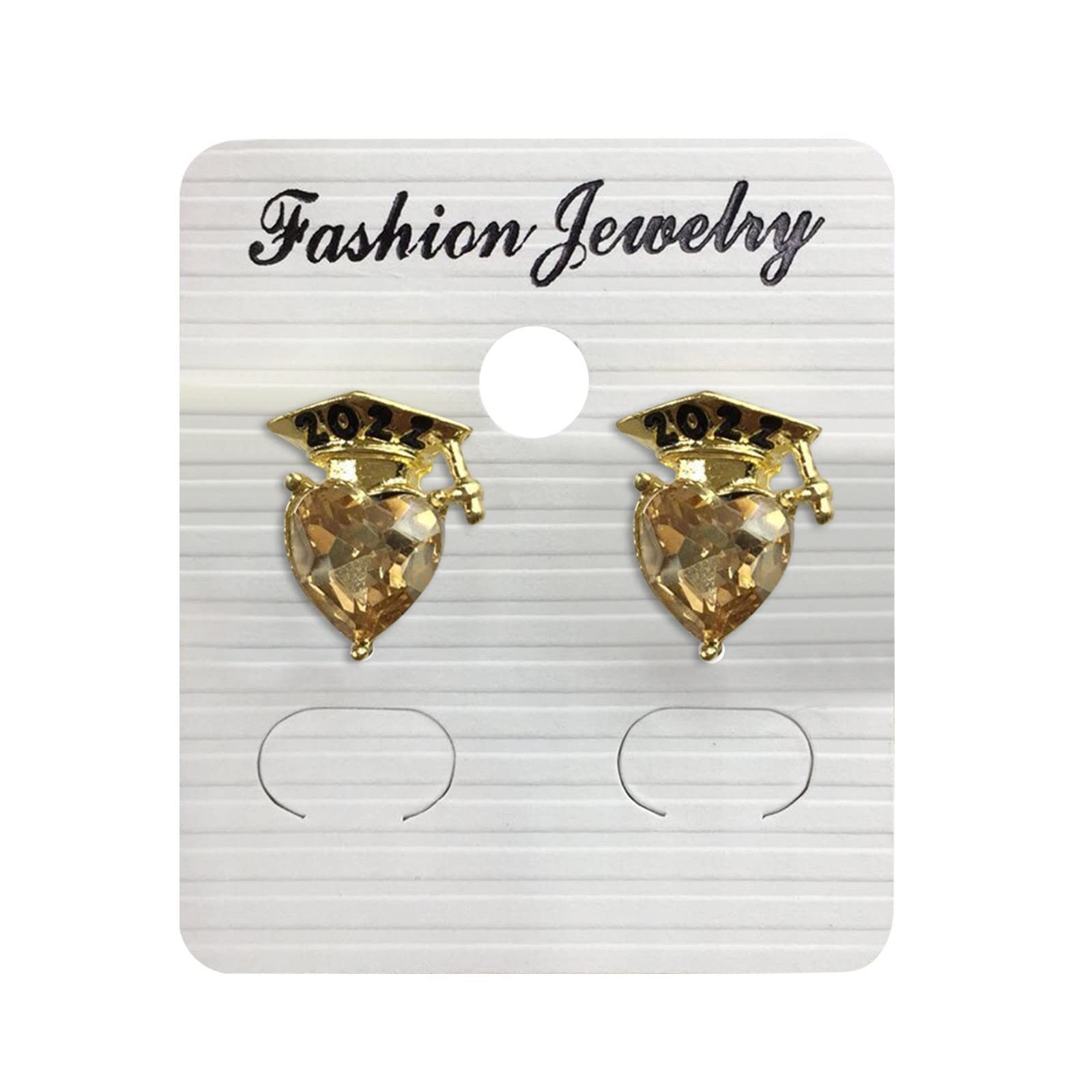 2022 Heart Shaped Gold Crystal Earrings - Elegant Graduation Gift for Women, Doctor Hat Jewelry (One Size) | Perfect for College Graduation Ceremonies, Commencement Parties & Special Occasions