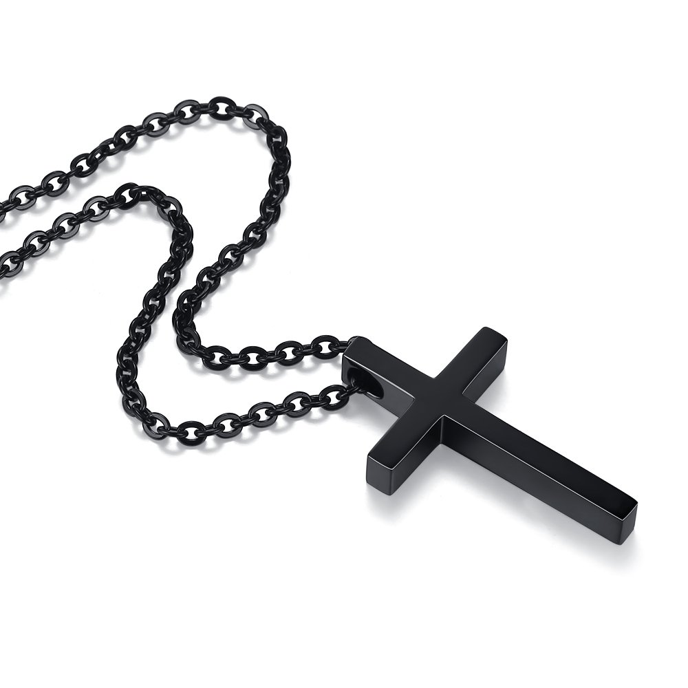 REVEMCN Stainless Steel Cross Pendant Necklace for Men & Women - 18-24 Inch Adjustable Chain - Religious Jewelry Gift for Baptism, Confirmation & Everyday Wear