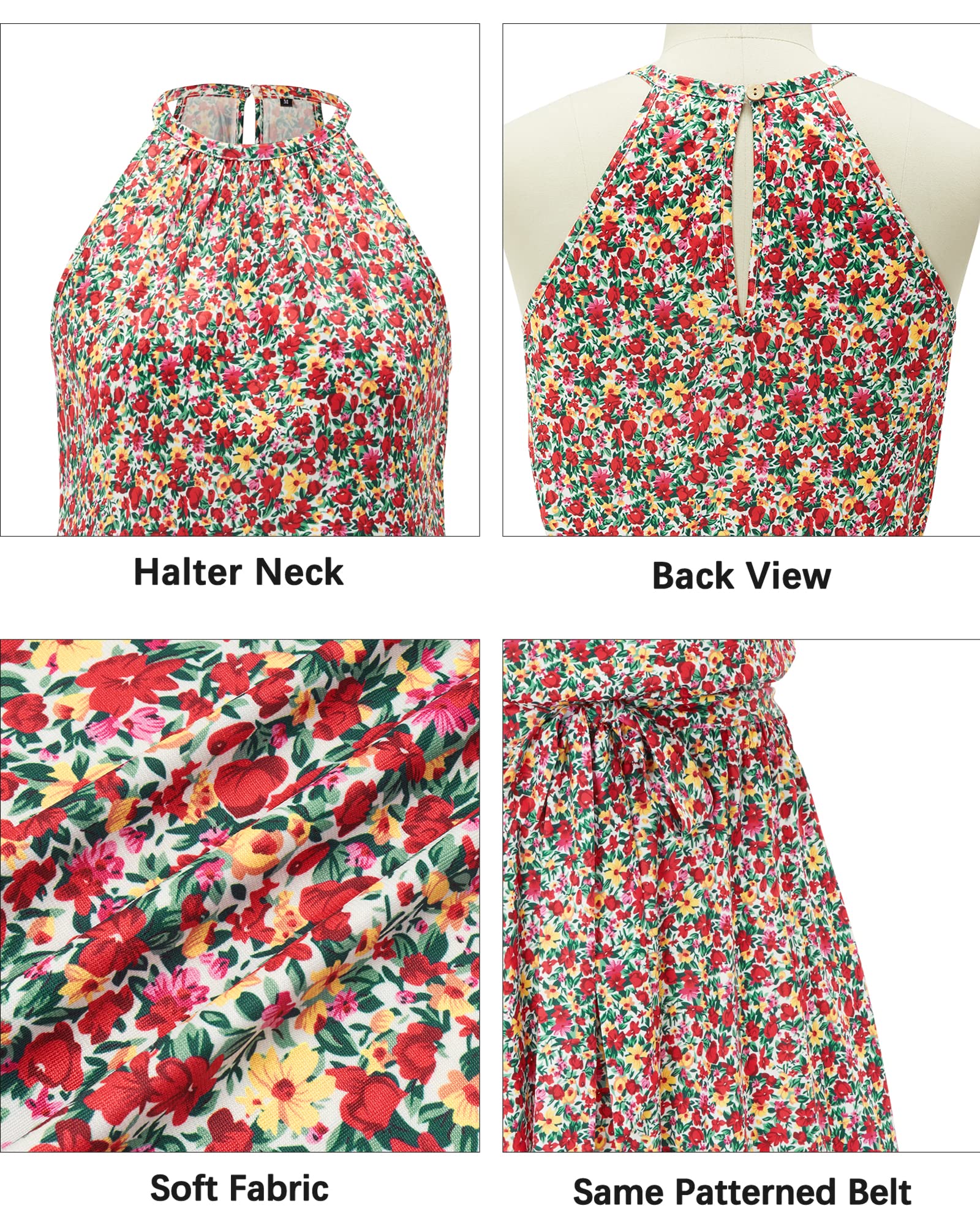 Newshows Women's 2025 Summer Halter Sundress with Pockets - Casual Beach Dress, Wedding Guest Dress & Vacation Dress - Perfect for Pool Parties, Tropical Getaways and Summer Weddings