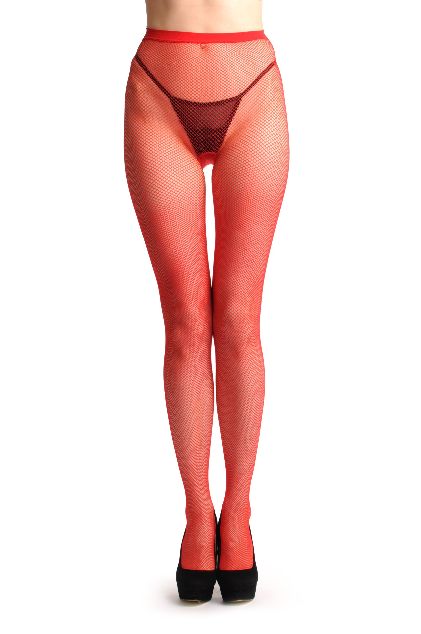 LissKiss Red Fishnet Pantyhose with Back Seam - Sexy Designer Tights for Women | Perfect for Halloween, Cosplay, and Night Out Outfits