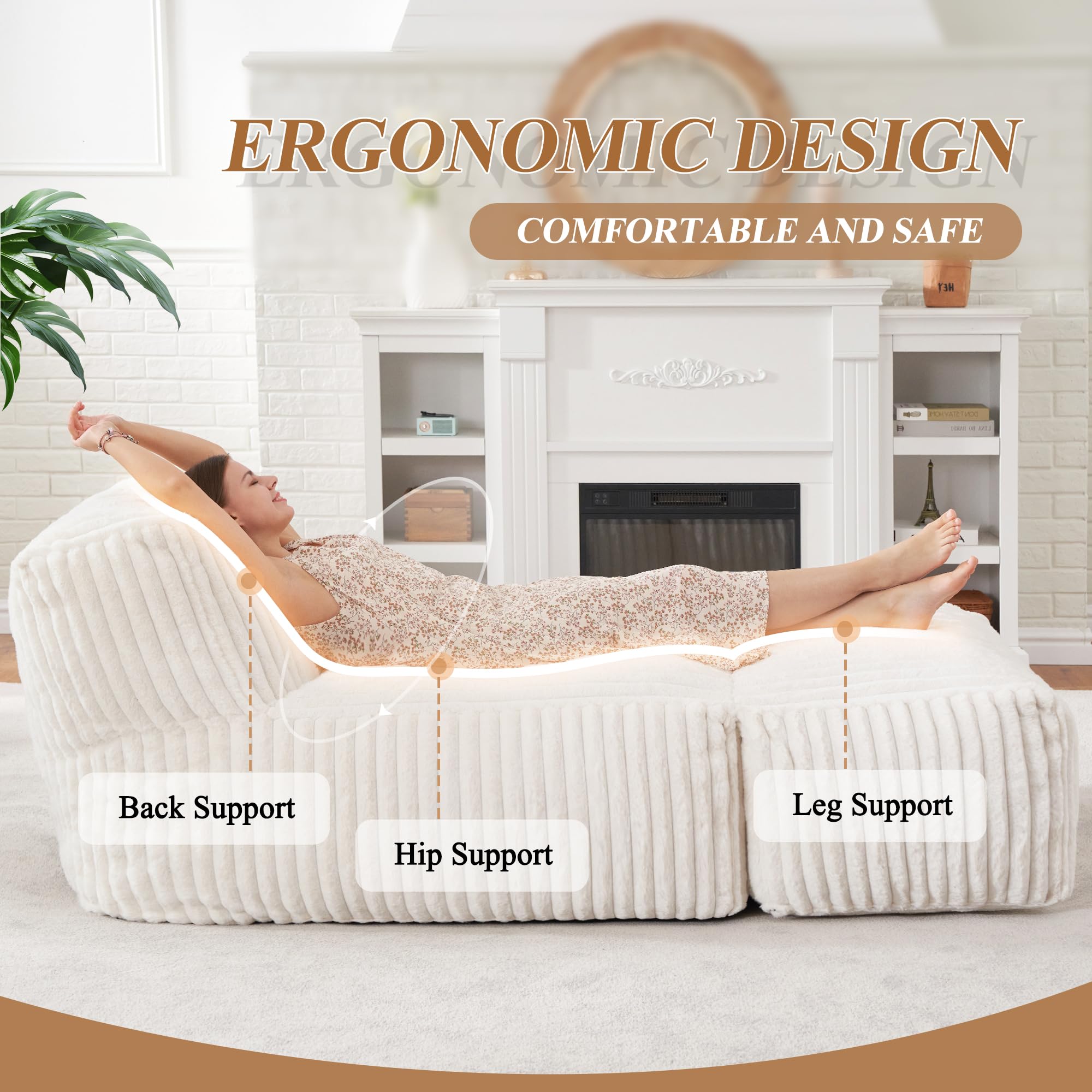 Hobestluk Big Memory Foam Bean Bag Chair for Adults - Oversized Lounger Sofa with Removable Cover, Perfect for Living Room, Bedroom, Balcony & Game Room (White) - Ultimate Comfort for Relaxing, Reading & Movie Nights