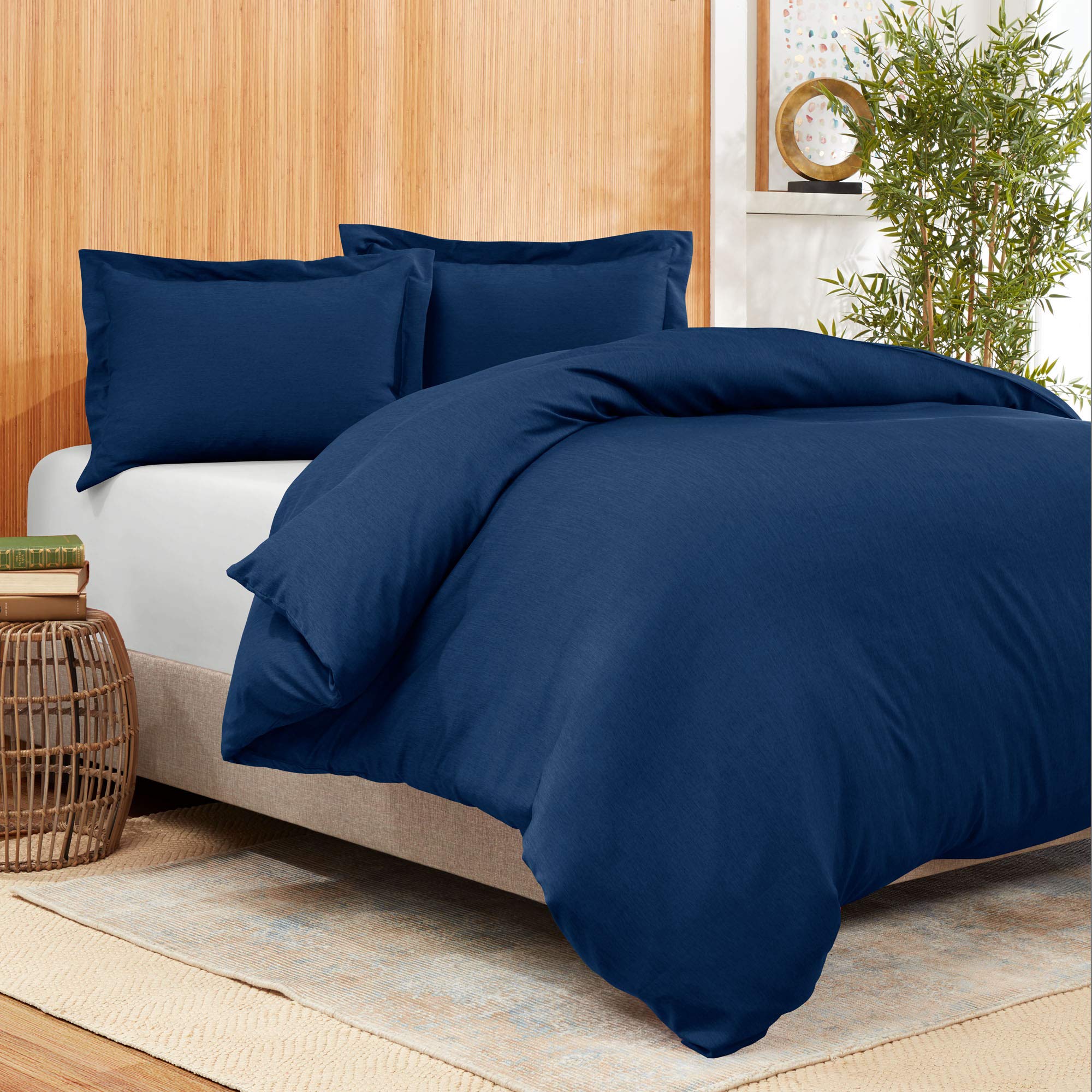 Empyrean Bamboo Blend 3-Piece Duvet Cover Set - Ultra Soft Cooling Comforter Cover with Microfiber - Luxury Hotel Style Bedding for Cal King Size in Navy Blue - Perfect for Hot Sleepers & All-Season Comfort