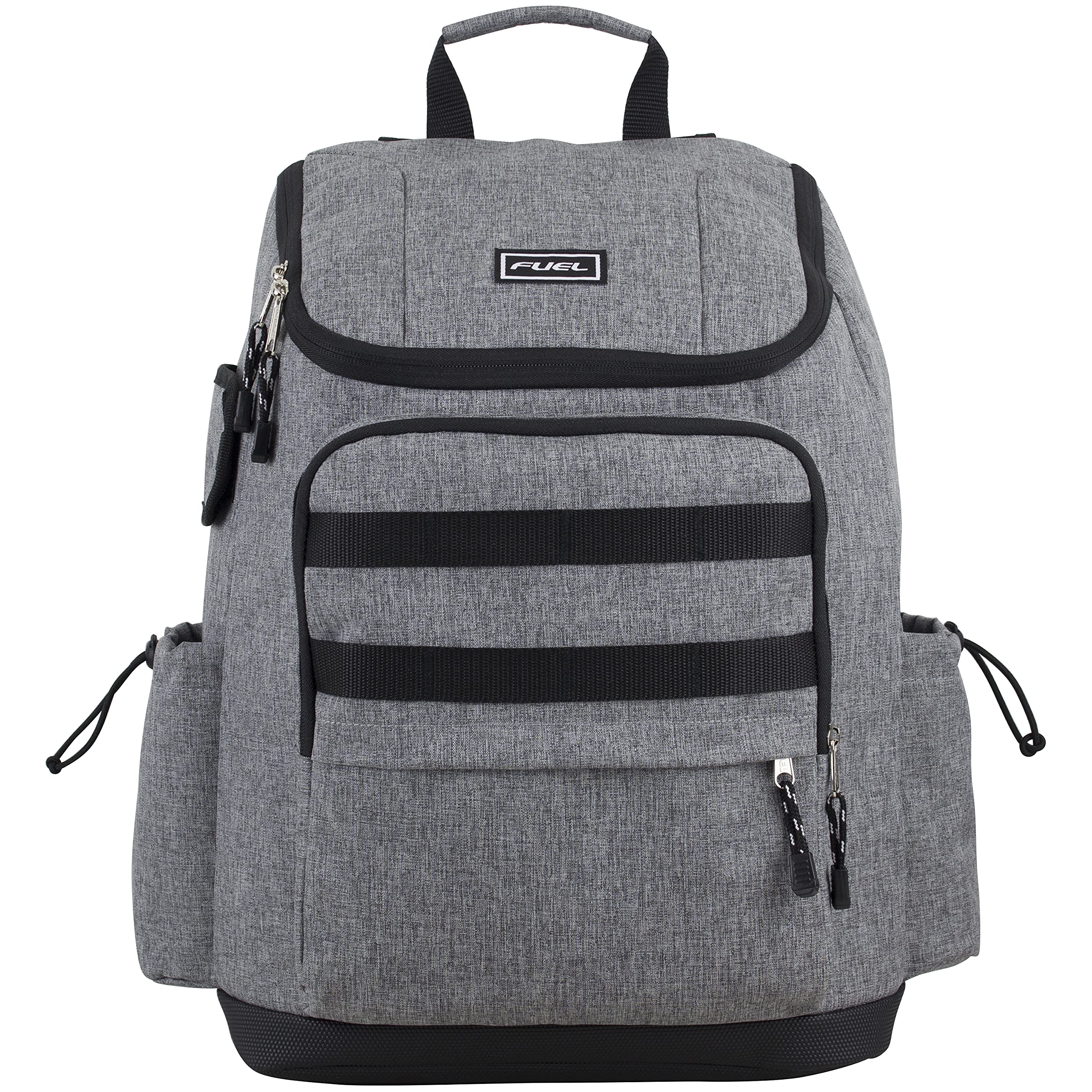 FUEL Multi-Pocket Cargo Travel Backpack - Waterproof Laptop Bag with Top-Loader Entry & USB Charging Port - Black Gray Chambray - Perfect for Business Trips, Hiking & College Students