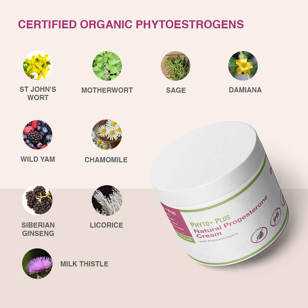 Natural Progesterone Cream with Organic Phytoestrogens - Bioidentical USP, Paraben-Free & Soy-Free, 2 oz | Hormone Balance for Women, PMS & Menopause Relief