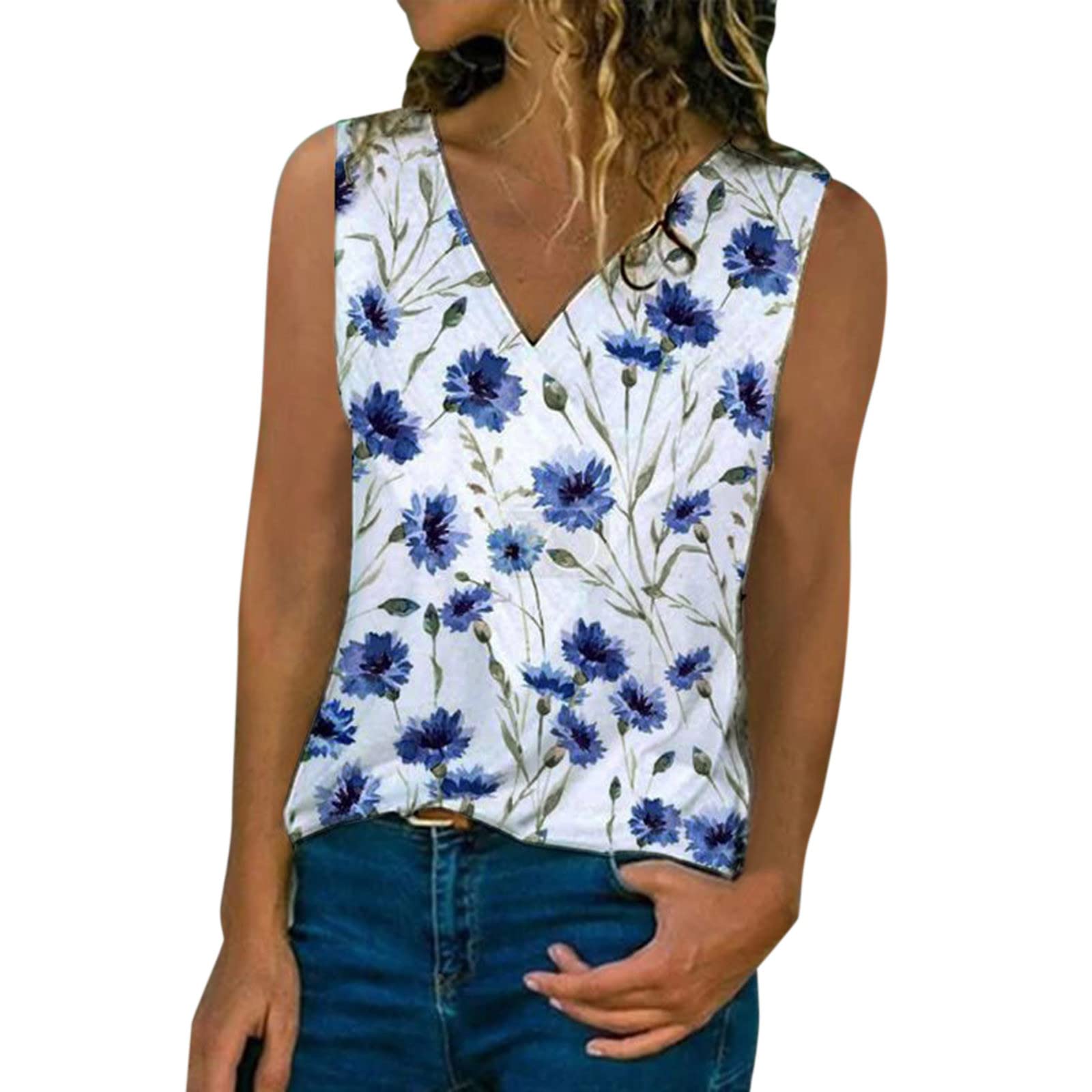 Trendy Women's Sleeveless V-Neck Tunic Tops - Loose Fit Casual Summer Blouse & Tank Shirts | Perfect for Beach Outings, Vacation Wear & Everyday Comfort