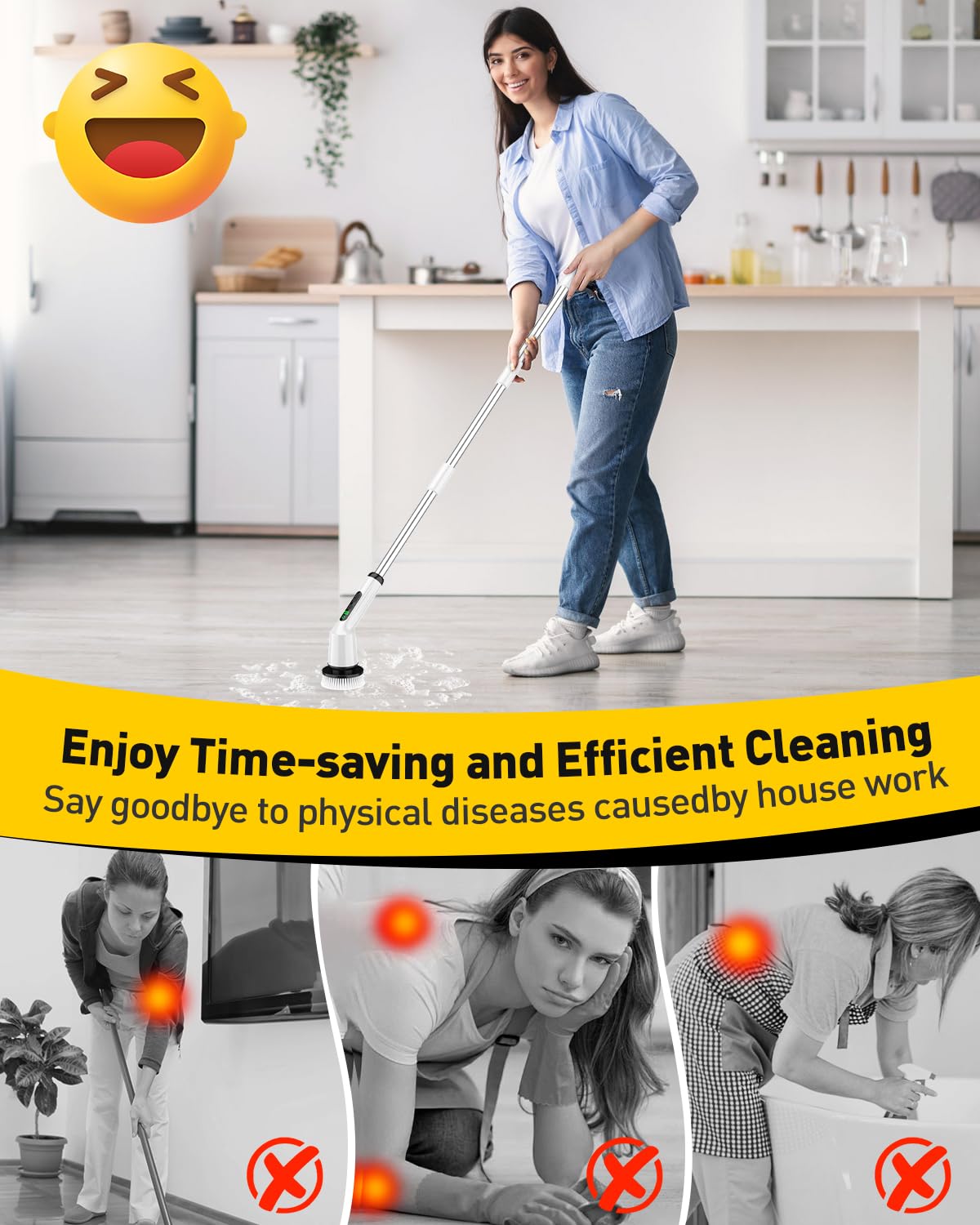 Electric Spin Scrubber Cordless - IPX7 Waterproof Bathroom Cleaner with 3 Brush Heads & 2 Speed Modes | Powerful Shower, Tub, Tile, Toilet, and Kitchen Cleaning Tool for Effortless Deep Cleaning