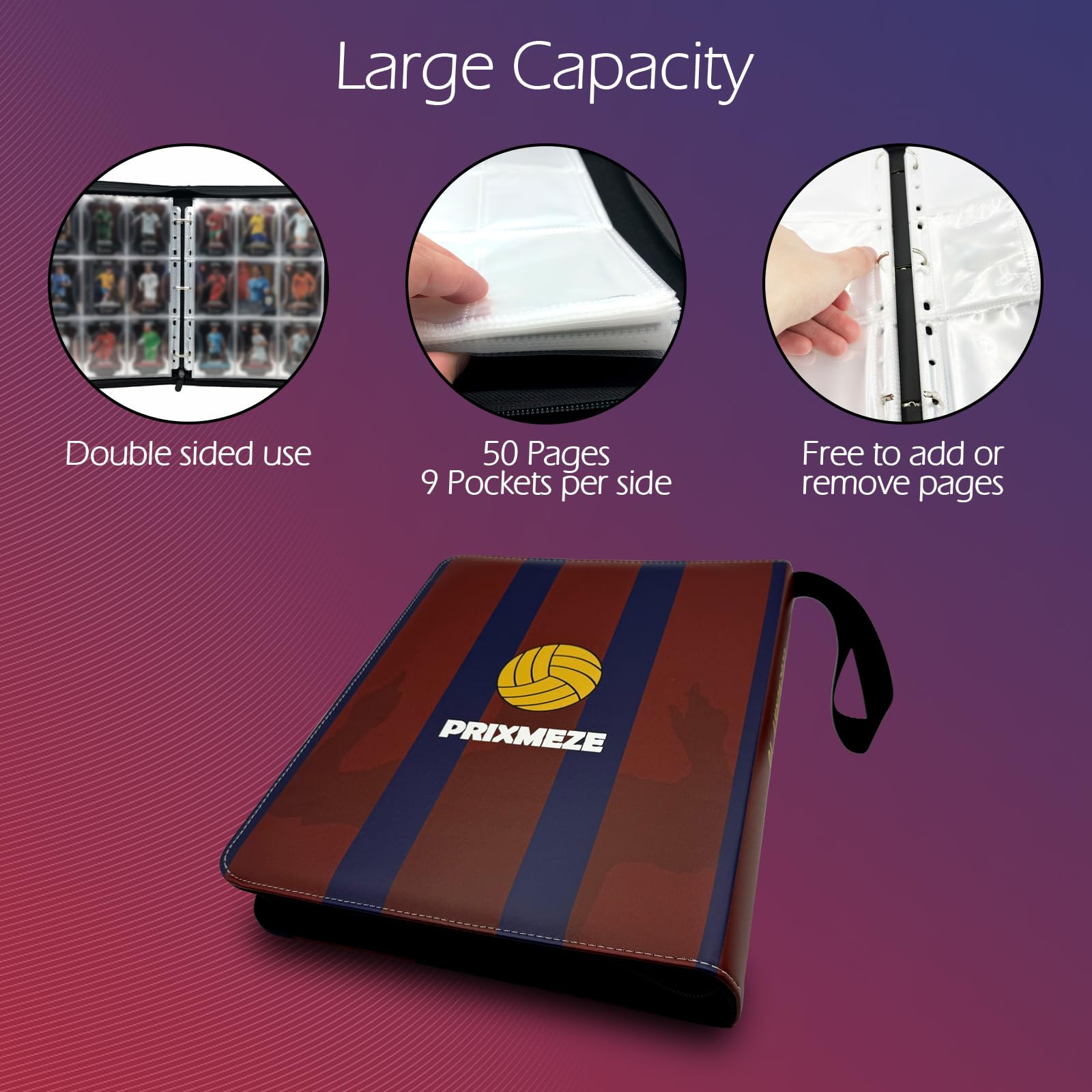 9-Pocket Trading Card Binder with 50 Removable Sleeves - Holds 900 Cards | Portable Sports Card Collector Album for Soccer, Baseball & Trading Cards | Perfect for Organizing, Storing & Showcasing Your Valuable Card Collection