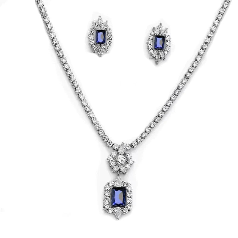 Sapphire Blue Crystal Necklace & Earring Set - Elegant Wedding Jewelry for Brides, Bridesmaids & Formal Occasions | 9175