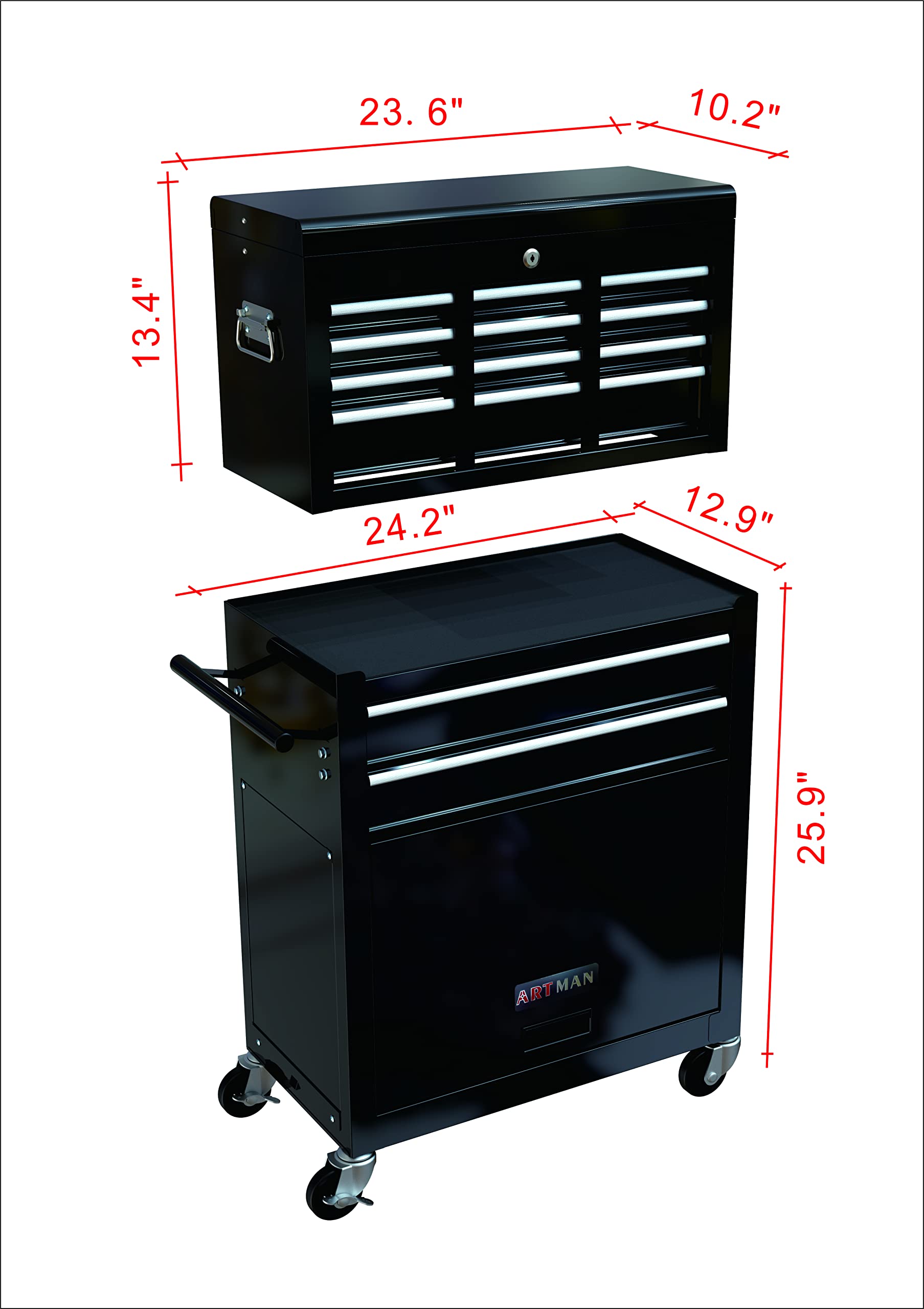 Large Capacity Rolling Tool Cabinet with Wheels & Drawers - Heavy Duty Removable & Stackable Tool Trolley Organizer for Garage, Workshop, Warehouse - Perfect for Mechanics, DIY Enthusiasts & Professional Contractors