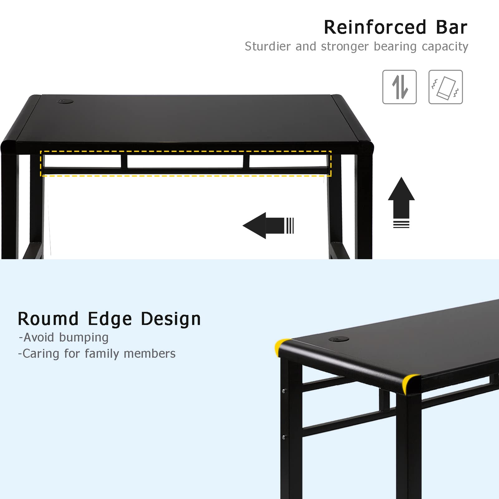 Professional MASAKA Black & White Writing Desk with Tempered Glass Top - 47.25 Inch Modern Study Computer Desk for Home Office, Stable Workstation with Black Metal Frame | Perfect for Remote Work, Online Classes & Creative Workspaces
