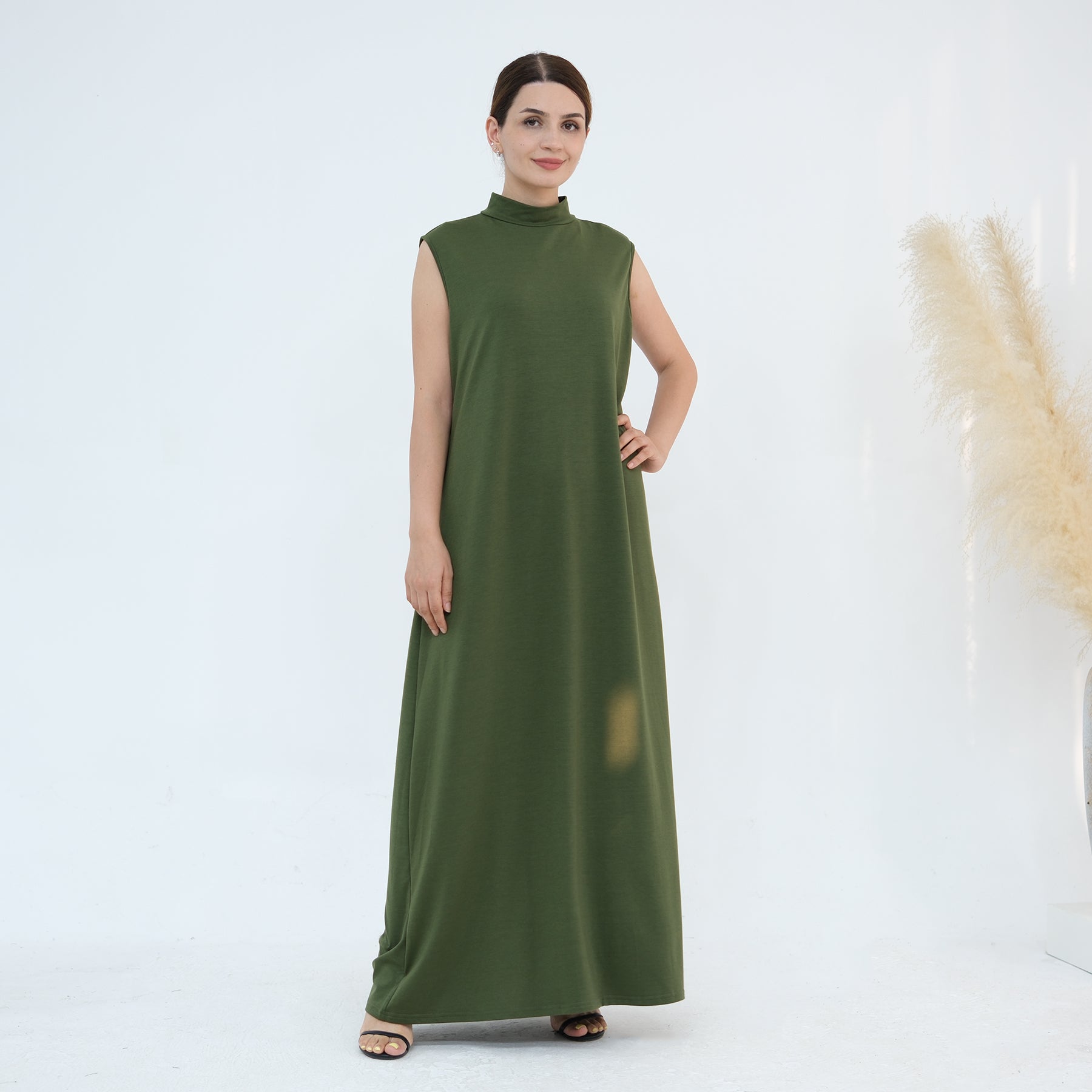 Jojo 3-Piece Modal Abaya Set - Soft Olive Green Muslim Prayer Dress for Women | Comfortable & Breathable Islamic Clothing for Prayer, Mosque & Special Occasions