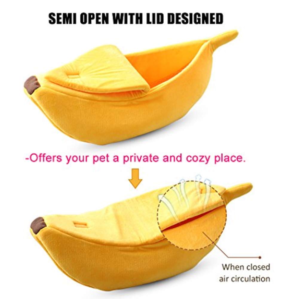 Soft Cat Bed House - Cozy Pet Cuddle Bed for Cats, Kittens & Small Dogs | Banana Design Yellow Pet Supplies | Perfect for Home, Office & Travel Use