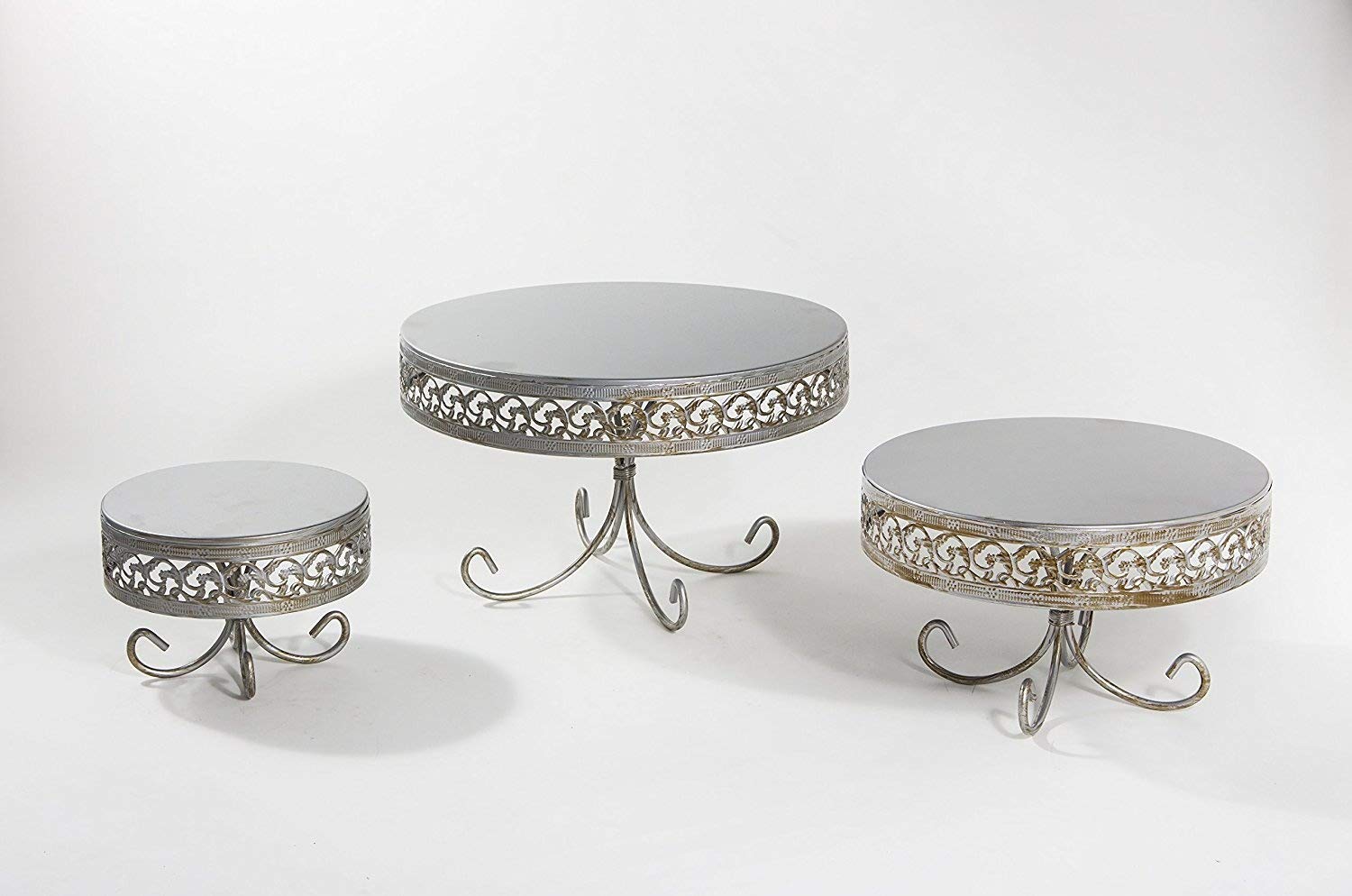Opulent Treasures 3-Piece Antique Silver Cake Stand Set - Elegant Metal Dessert Display for Weddings, Birthdays & Graduations | Perfect for Cupcakes, Pastries & Decorative Serving