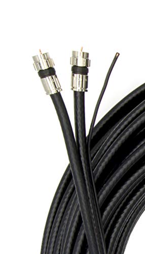 200ft Dual Shield RG6 Coaxial Cable with Ground Wire - 18AWG Copper Siamese Cable for Satellite TV, Antenna & CATV - Weatherproof Black Coax Cable with Compression Connectors - Perfect for Home Theater, Security Cameras & Outdoor Installations