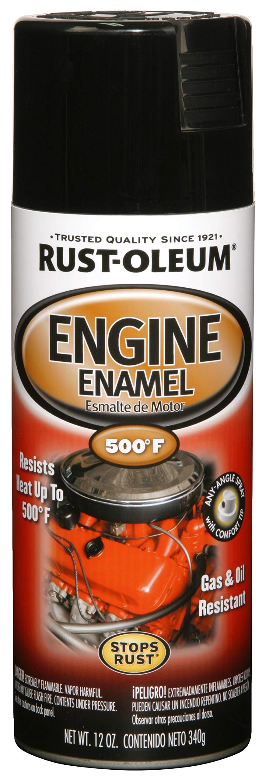 Rust-Oleum 248932 High Heat Engine Enamel Spray Paint - 12 oz Gloss Black for Automotive, Motorcycle & Metal Parts - Perfect for Engine Blocks, Exhaust Manifolds & Brake Calipers