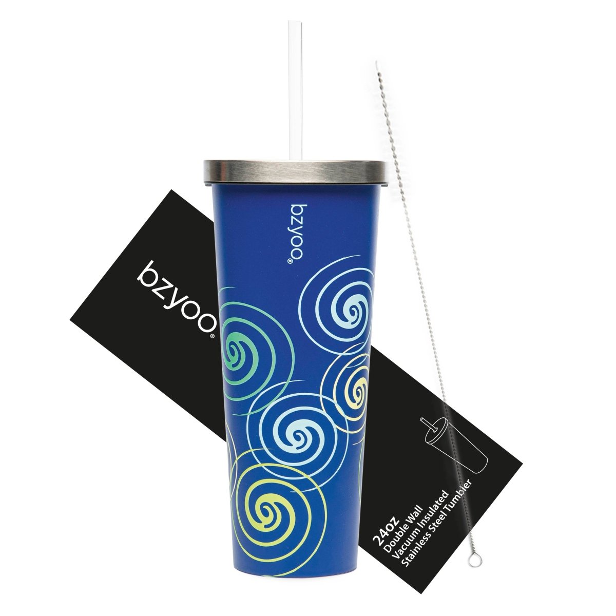 24oz Double Wall Vacuum Insulated Stainless Steel Tumbler with Straw Lid - Blue Swirl Design | Leakproof & Sweatproof | Perfect for Coffee, Iced Tea & Outdoor Activities