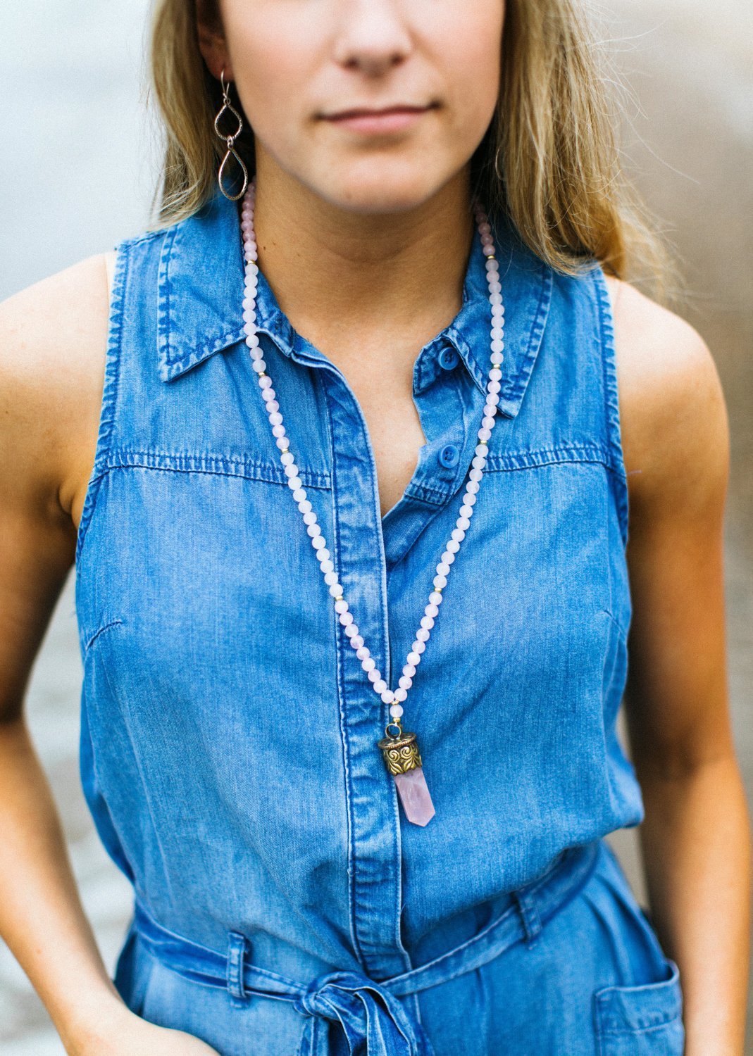 Heart Chakra Crystal Mala Beads - Rose Quartz & Amethyst Meditation Necklace for Compassion & Love | Yoga, Reiki Healing & Spiritual Practice Accessory