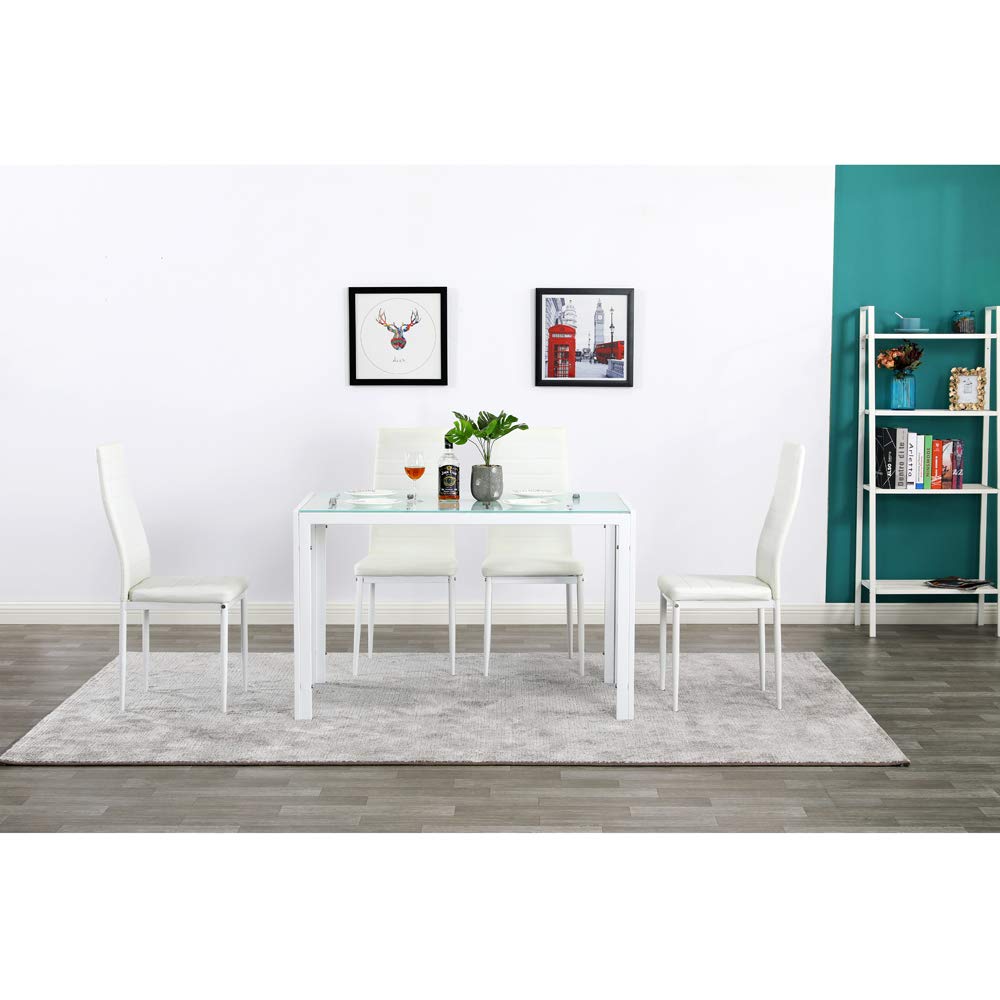 BNSPLY 5-Piece White Dining Table Set for 4 - Modern Kitchen & Dining Room Table with Chairs - Perfect for Small Spaces, Breakfast Nook, and Family Meals