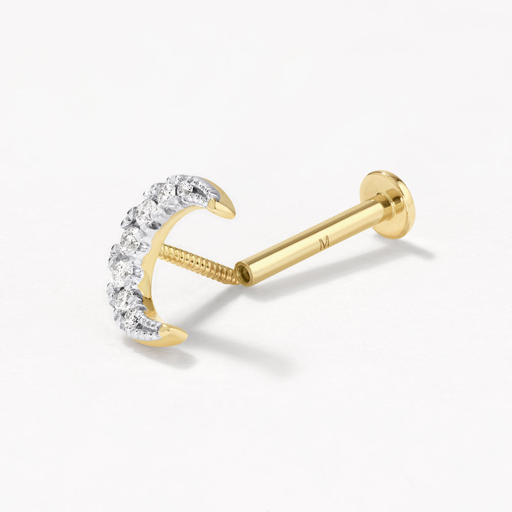10K Gold Diamond Moon Helix Single Stud Earring - Elegant & Dainty Cartilage Piercing Jewelry for Women | Perfect for Everyday Wear & Special Occasions