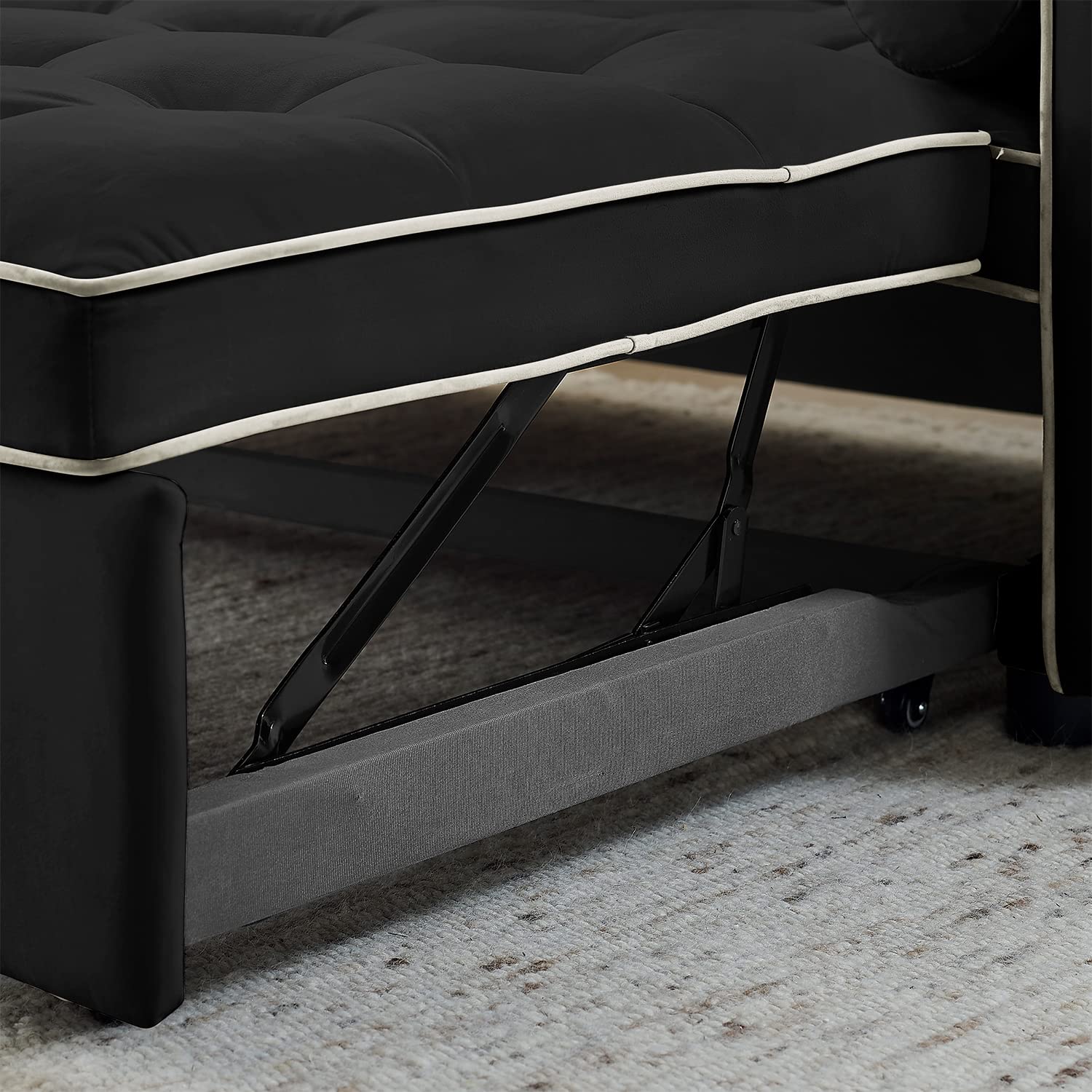 3 in 1 Sleeper Sofa Bed - Convertible Tufted Velvet Loveseat with Pullout Bed & Adjustable Backrest, Small Futon Couch with Cylinder Pillows for Living Room, Apartment, Dorm (Black, 55.5