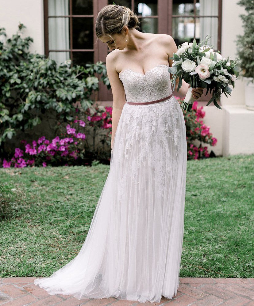BHLDN Willowby Geranium Wedding Gown - Elegant Lace Bridal Dress for Boho Beach & Garden Ceremonies