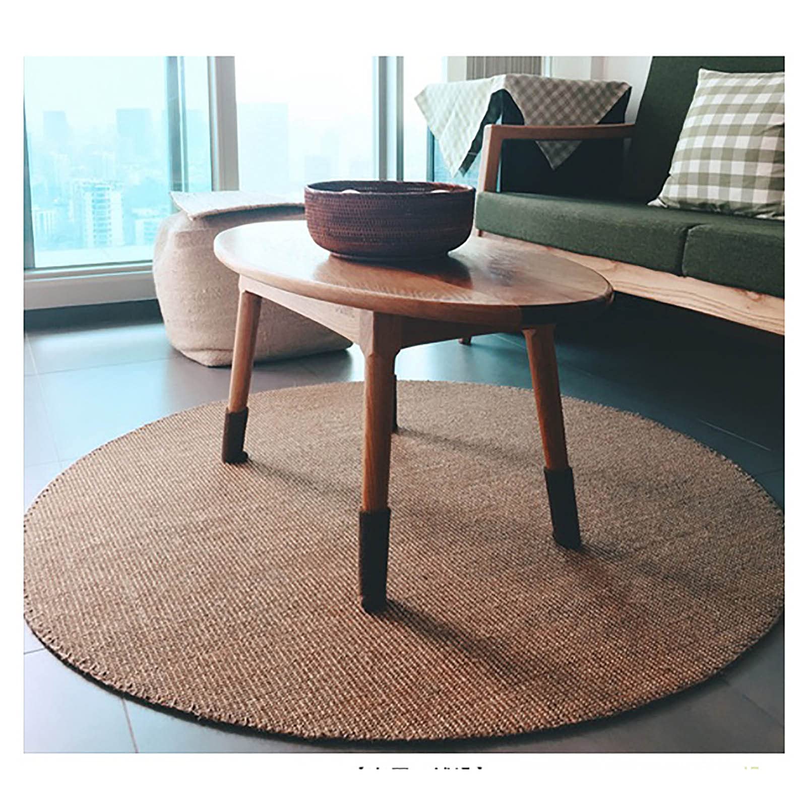 Handmade Round Sisal Runner Rug - Chunky Texture, Non-Slip Backing, Modern Tatami Design - Beige Jute Area Rug (28
