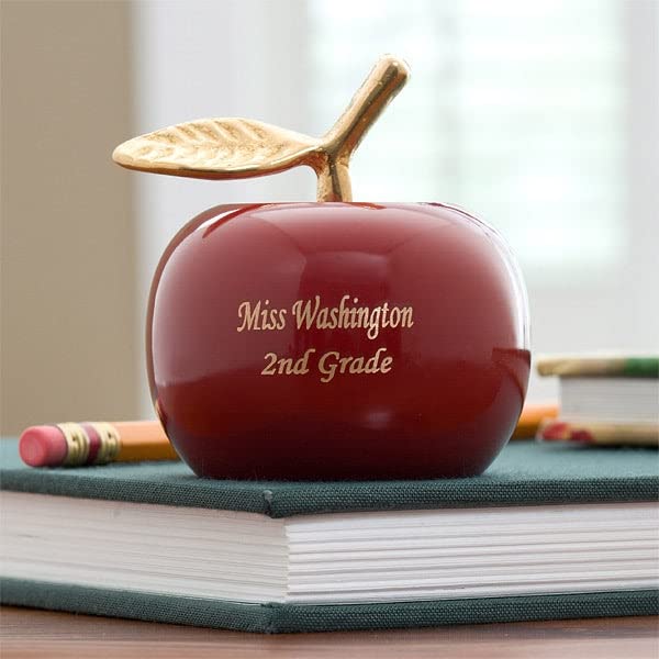 Personalized Brass Bell Gift for Teachers - Red Apple Design, Perfect for Classroom & Year-End Gifts
