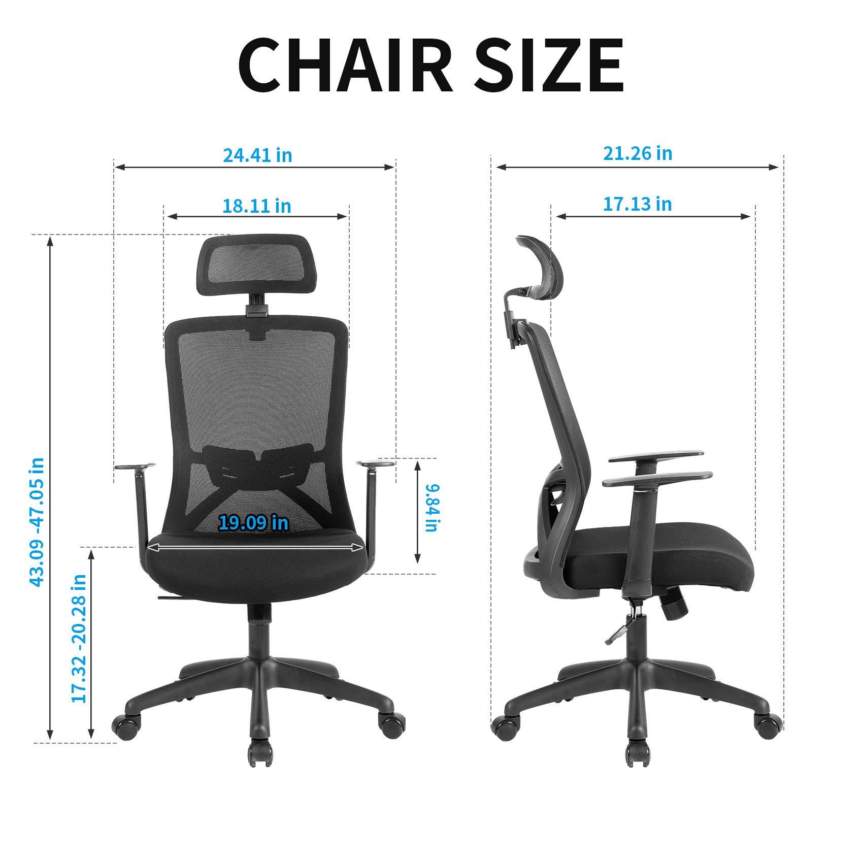 UNICOO Ergonomic High Back Office Chair - Mesh Computer Desk Chair with Adjustable Lumbar Support & Headrest, Swivel Task Chair for Home Office (Black, Model W-215C) | Perfect for Long Work Hours & Gaming Sessions