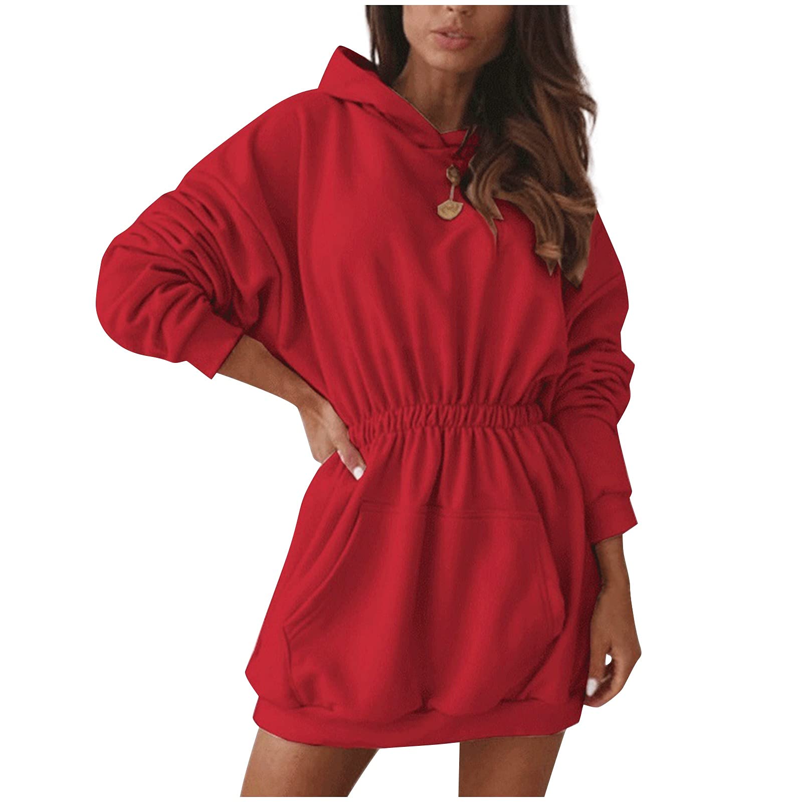 KAKX Women's Sexy Hooded Sweater Dress - Long Sleeve High Waist Thickened Pullover Sweatshirt for Fall & Winter | Perfect for Date Night, Office Wear & Casual Outings