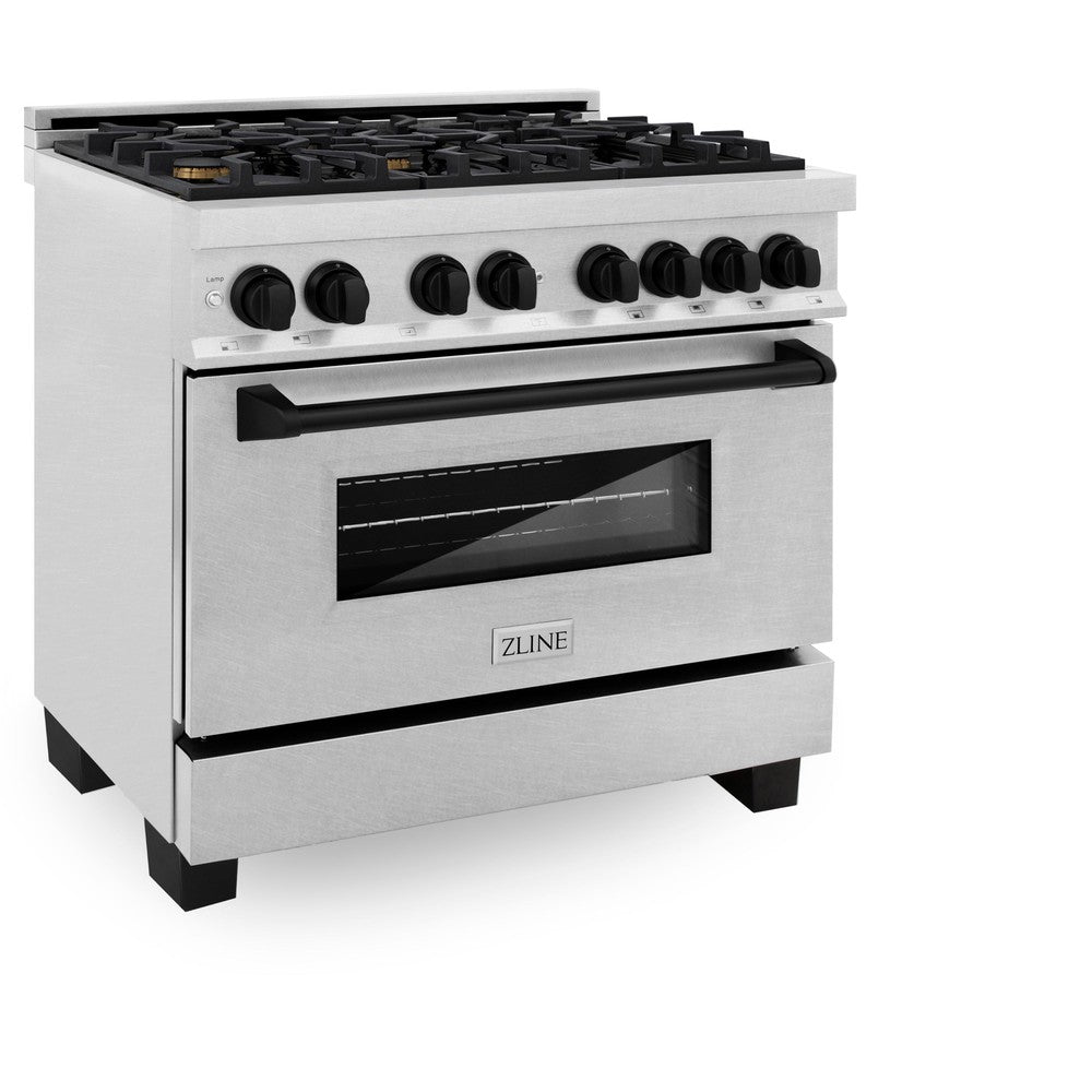 ZLINE Autograph Edition 36-inch Dual Fuel Range - 4.6 cu.ft Gas Cooktop with 6 Burners & Electric Convection Oven - Satin Stainless Steel with Matte Black Accents (RASZ SN 36 MB) - Perfect for Modern Kitchens & Professional Cooking
