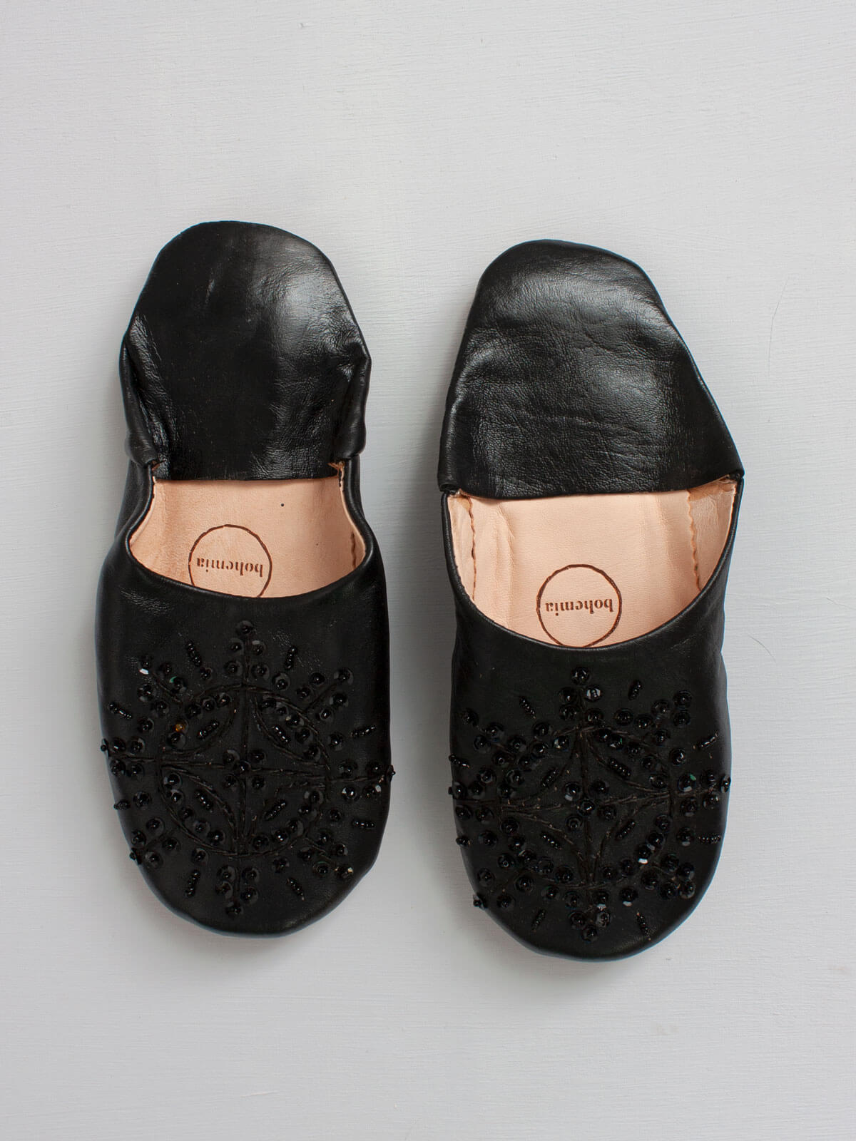 Stylish Moroccan Babouche Sequin Slippers in Black | Comfortable & Elegant House Shoes for Women | Perfect for Home, Lounge, and Special Occasions