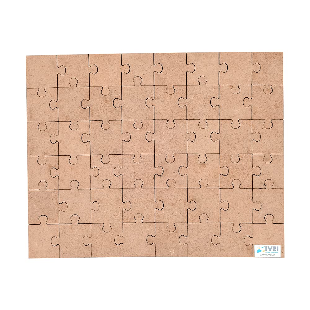 IVEI DIY Wooden Puzzle Pieces - 48 Pack MDF Cutouts for Painting, Decoupage, Resin Art, Scrapbooking, Home Decor, Kids Crafts & School Projects