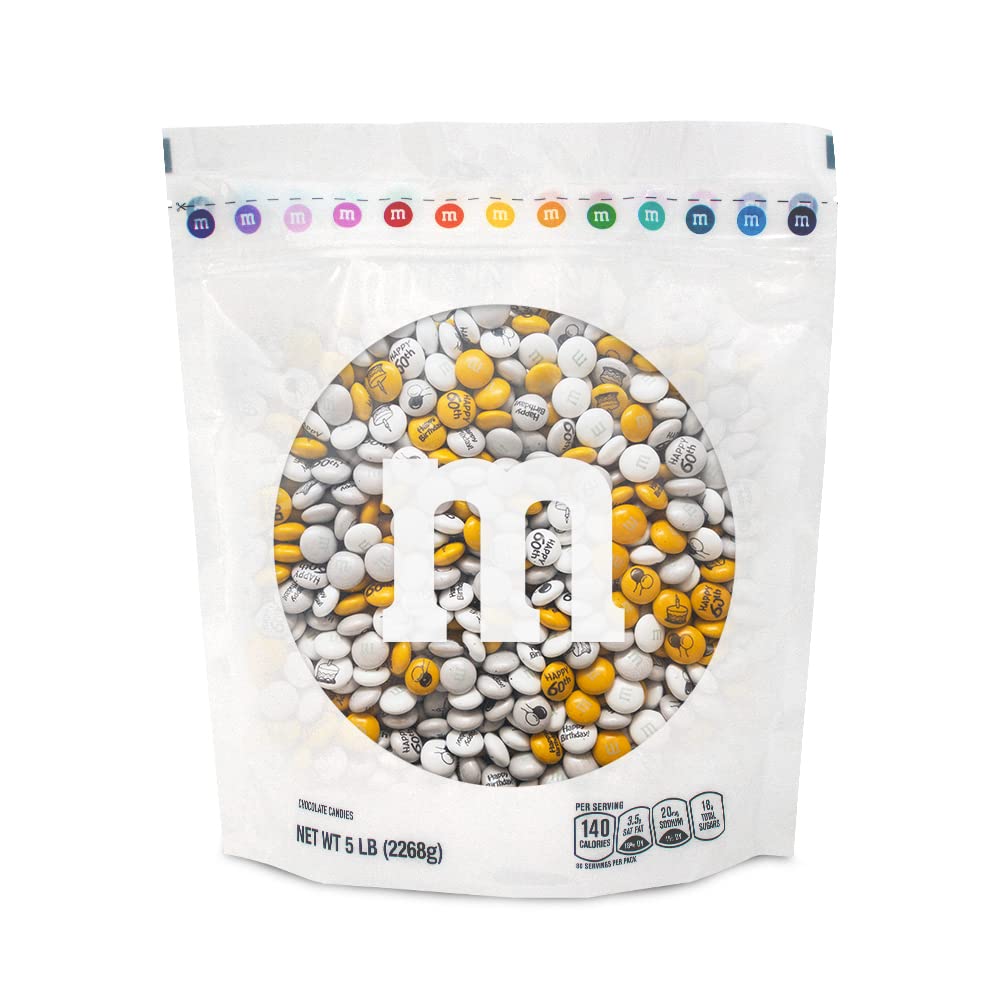M&M'S Milk Chocolate Bulk Candy - 5lb Happy 60th Birthday Gift with Printed Clipart | Perfect for Birthday Parties, Cupcake Toppings, Over The Hill Decorations & Cake Decorations | Great for Party Favors, Gift Bags & Celebration Events