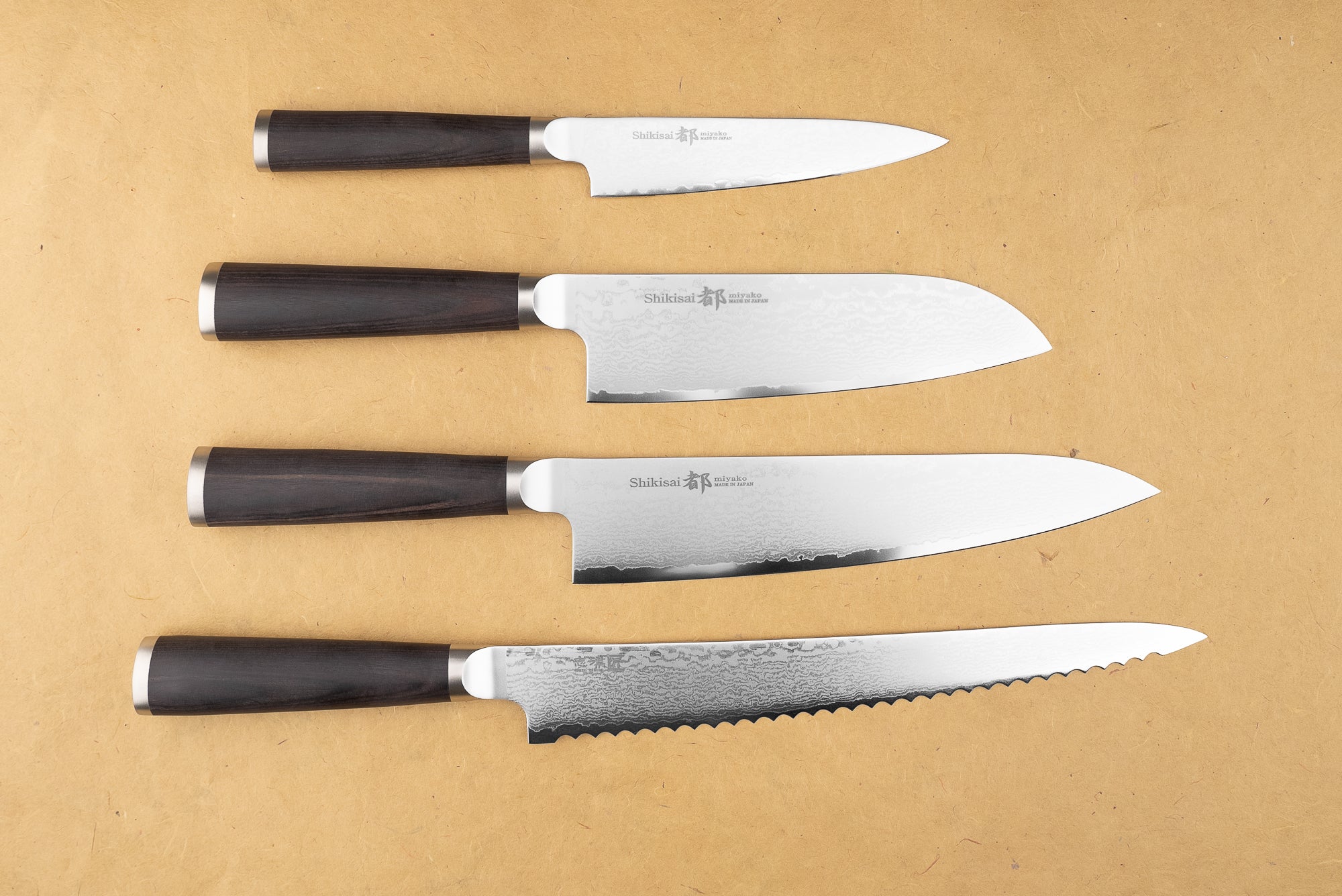 Premium Shizu Hamono Shikisai Miyako Japanese Knife Set - 3-Piece High Carbon Stainless Steel Chef Knives for Professional Cooking, Sushi & Meat Cutting - Perfect for Home Chefs & Culinary Enthusiasts