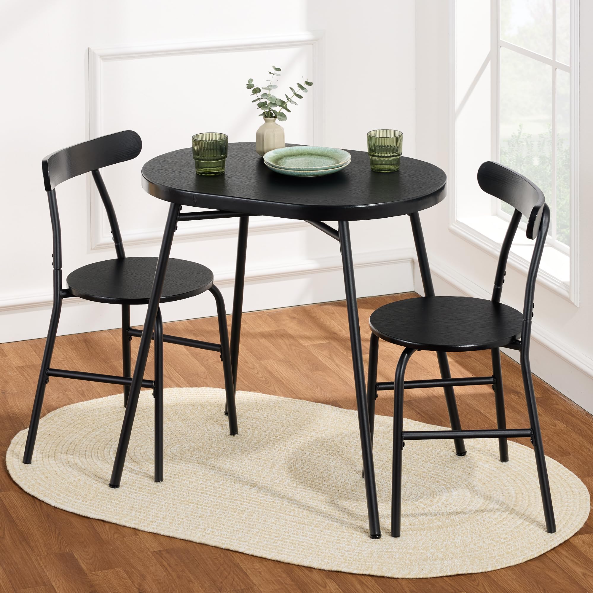 Best Choice Products 3-Piece Modern Oval Dining Table Set with 2 Chairs - Small Kitchen Dinette Furniture, Metal Frame & Curved Backrests in Black - Perfect for Apartments, Breakfast Nooks & Cozy Dining Spaces