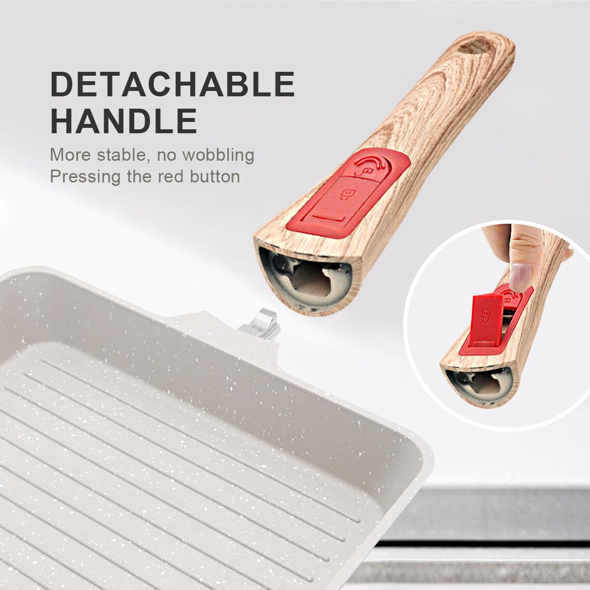 9.5 Inch Nonstick Square Grill Pan - Cast Aluminum Steak Pan with Detachable Handle, Oven & Dishwasher Safe, Double Pour Spouts (White) - Perfect for Indoor Grilling, BBQ, and Cooking Steaks, Burgers, and Vegetables