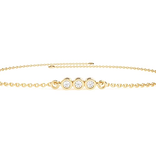 14K Solid Gold Diamond Trio Bezel Bracelet for Women - Yellow, White & Rose Gold Options (5