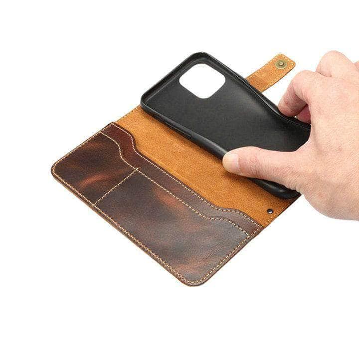Premium Genuine Leather Case for Apple iPhone 12 (2020) - Slim Flip Cover with Wallet Function - Perfect for Business, Travel & Everyday Protection