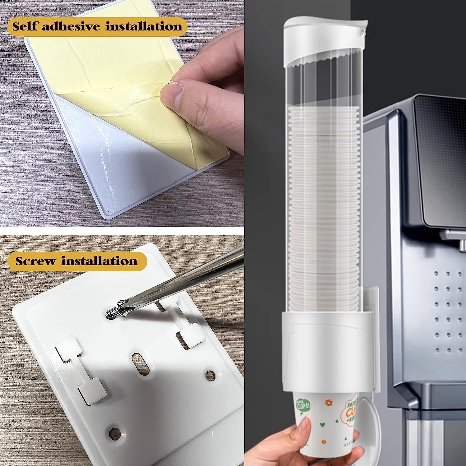 Zinley Wall Mounted Plastic Paper Cup Dispenser Holder - Organizer for Disposable Drinking Cups & Glasses | Perfect for Office, Kitchen, Restaurant, and Party Use